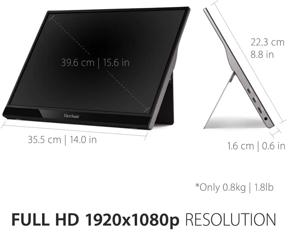مانیتور قابل حمل 15.6 اینچی ویوسونیک با رزولوشن 1080p، دارای USB C با توان 60 وات، پنل IPS، فناوری محافظت از چشم، بلندگوهای دوگانه و پایه داخلی با پوشش (VG1655) مانیتور قابل حمل 15.6 اینچی ویوسونیک با رزولوشن 1080p، دارای USB C با توان 60 وات، پنل IPS، فناوری محافظت از چشم، بلندگوهای دوگانه و پایه داخلی با پوشش (VG1655)