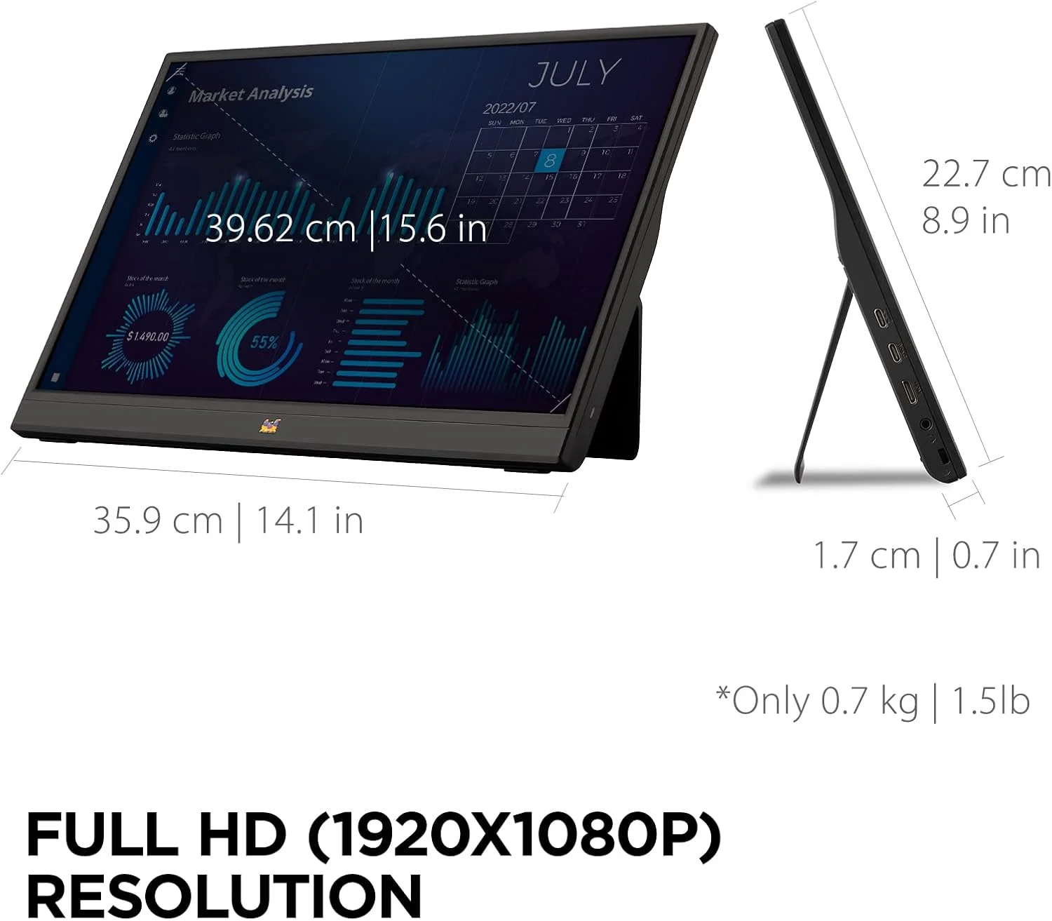 مانیتور قابل حمل ویوسونیک VA1655-3، 16 اینچ، FHD (Full HD)، 60 هرتز، 7 میلیثانیه، Mini HDMI: USB 3.2 Type C با حالت DisplayPort Alt مانیتور قابل حمل ویوسونیک VA1655-3، 16 اینچ، FHD (Full HD)، 60 هرتز، 7 میلیثانیه، Mini HDMI: USB 3.2 Type C با حالت DisplayPort Alt