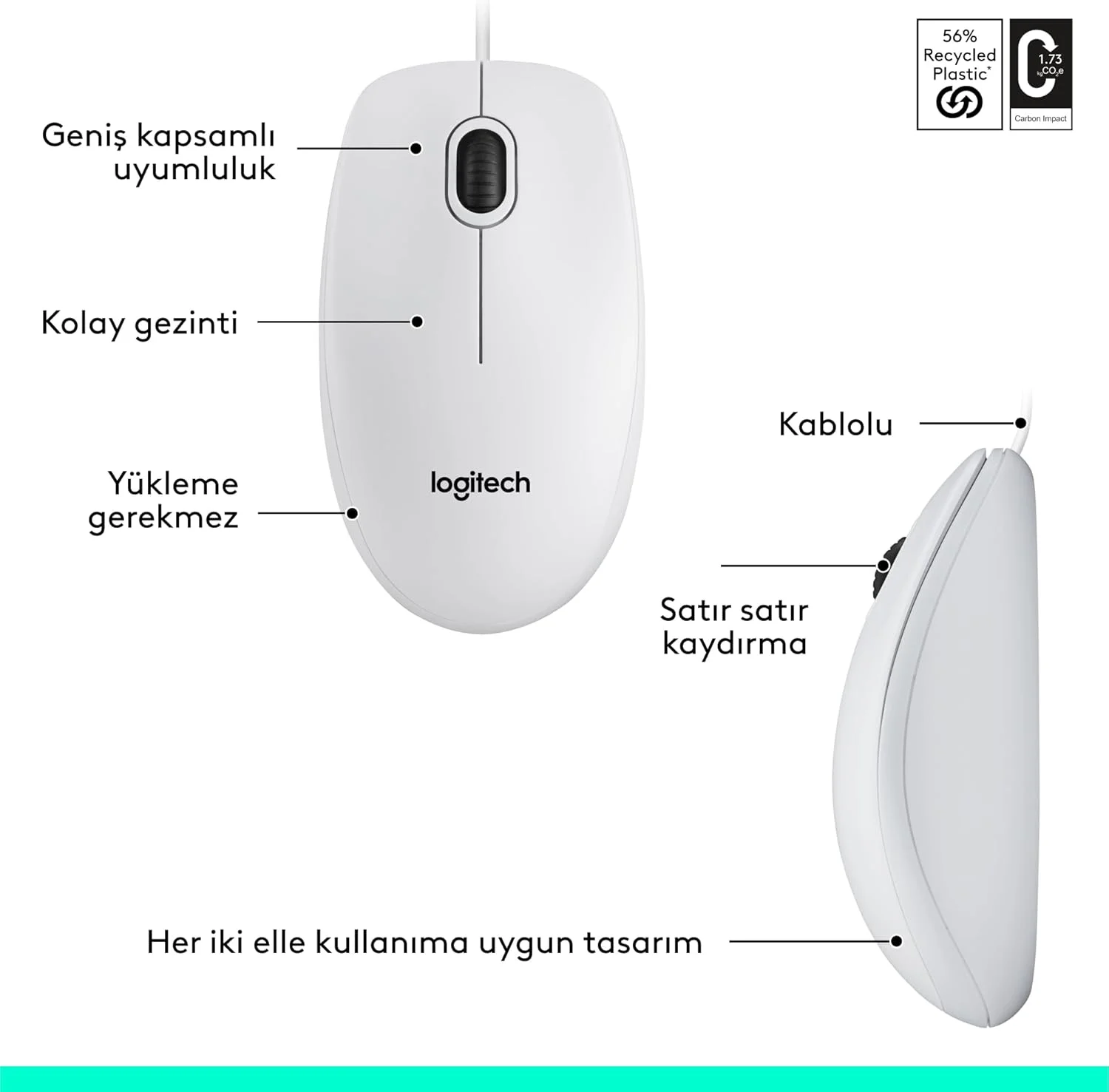 موس سیمی USB لاجیتک مدل M100، 3 دکمه، ردیابی اپتیکال 1000 DPI، دو طرفه، سازگار با PC، Mac، لپ تاپ - سفید موس سیمی USB لاجیتک مدل M100، 3 دکمه، ردیابی اپتیکال 1000 DPI، دو طرفه، سازگار با PC، Mac، لپ تاپ - سفید