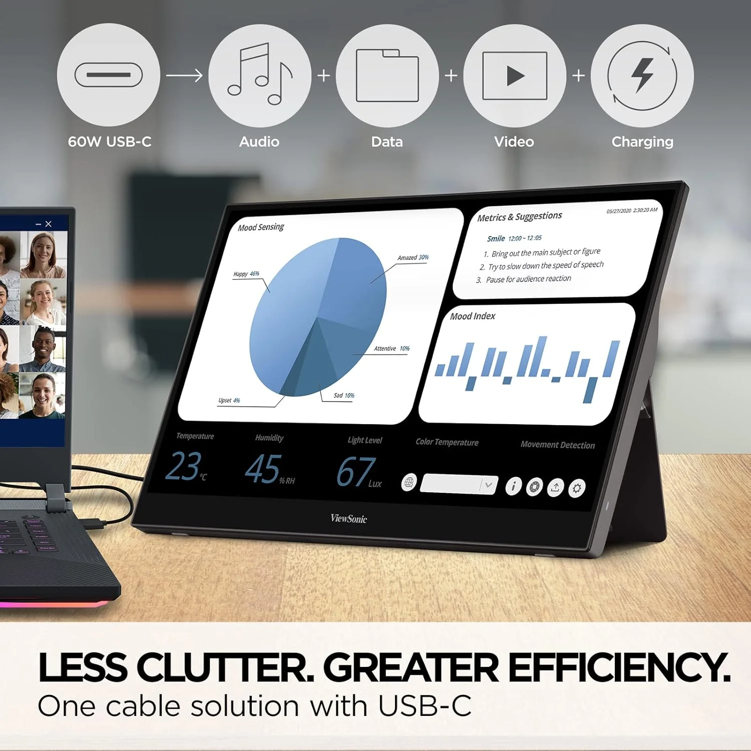 مانیتور لمسی قابل حمل 16 اینچی Full HD ویوسونیک مدل TD1655 با USB C با توان 60 وات، محافظت از چشم، بلندگوهای دوگانه، طراحی بدون حاشیه با پوشش مغناطیسی محافظ (تجدید شده)