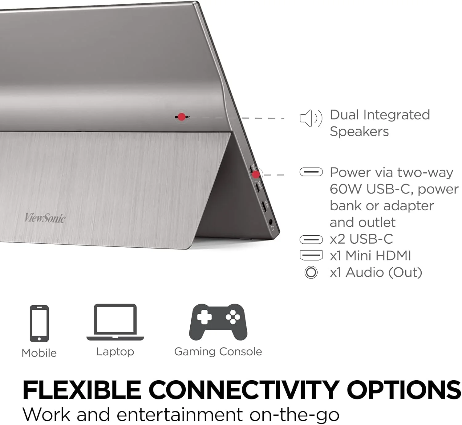 مانیتور لمسی قابل حمل 16 اینچی Full HD ویوسونیک مدل TD1655 با USB C با توان 60 وات، محافظت از چشم، بلندگوهای دوگانه، طراحی بدون حاشیه با پوشش مغناطیسی محافظ (تجدید شده)