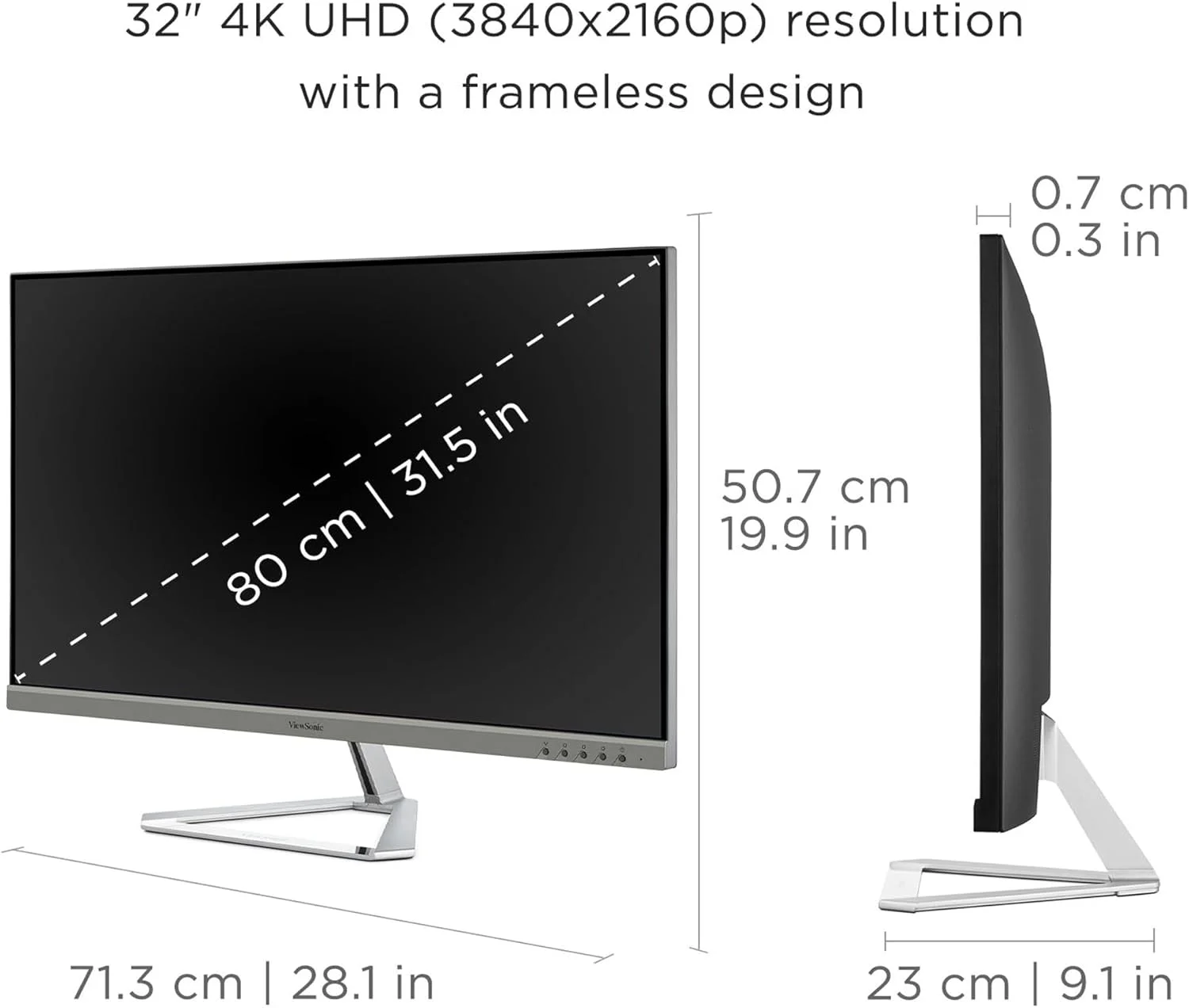 مانیتور 32 اینچی 4K UHD ویوسونیک VX3276-4K-MHD با حاشیه‌های فوق‌العاده باریک، HDR10، HDMI و DisplayPort برای خانه و محل کار