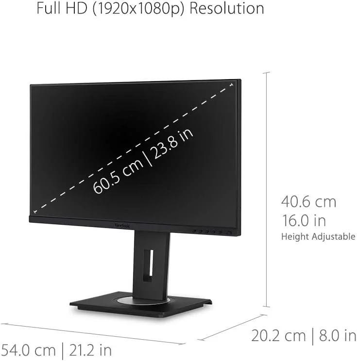 مانیتور 24 اینچی ویوسونیک VG2455 با پنل IPS، رزولوشن 1080p، پورت USB 3.1 Type C، HDMI، DisplayPort، VGA و طراحی ارگونومیک با قابلیت چرخش 40 درجه مناسب برای خانه و محل کار