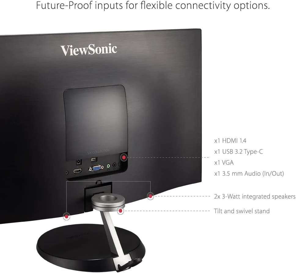 مانیتور 24 اینچی بدون حاشیه ویوسونیک VX2485-MHU با کیفیت 1080p و پنل IPS و پورت USB 3.2 Type C