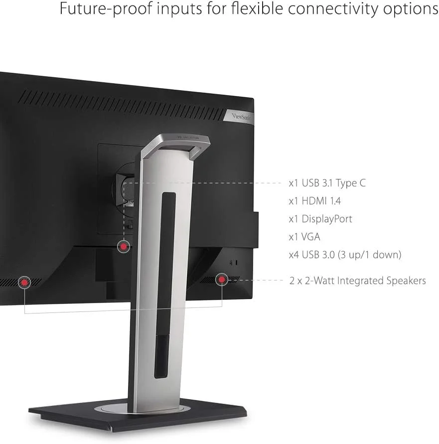 مانیتور 24 اینچی ویوسونیک VG2455 با پنل IPS، رزولوشن 1080p، پورت USB 3.1 Type C، HDMI، DisplayPort، VGA و طراحی ارگونومیک با قابلیت چرخش 40 درجه مناسب برای خانه و محل کار