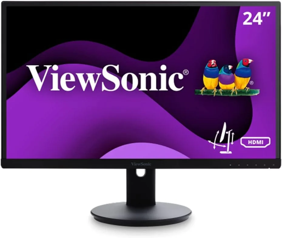 مانیتور 24 اینچی بدون حاشیه ویوسونیک VG2453 با پنل IPS و رزولوشن 1080p، طراحی ارگونومیک، دارای پورت HDMI و DisplayPort مناسب برای خانه و محل کار، مشکی
