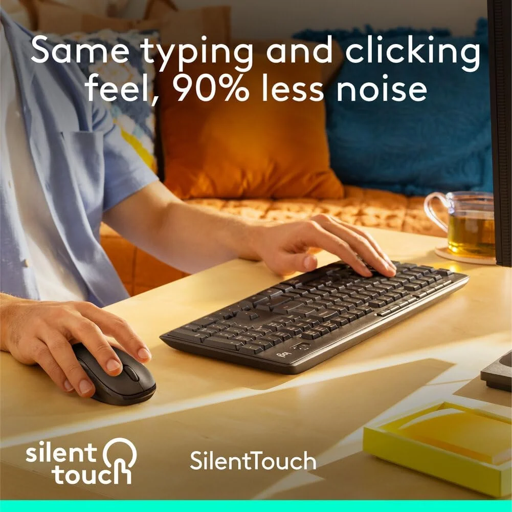 ست موس و کیبورد بی سیم بی صدای لاجیتک MK295 با فناوری SilentTouch، صفحه کلید کامل، ردیابی نوری پیشرفته، اتصال بی سیم بدون تاخیر، 90% نویز کمتر، صفحه کلید AR - گرافیت ست موس و کیبورد بی سیم بی صدای لاجیتک MK295 با فناوری SilentTouch، صفحه کلید کامل، ردیابی نوری پیشرفته، اتصال بی سیم بدون تاخیر، 90% نویز کمتر، صفحه کلید AR - گرافیت