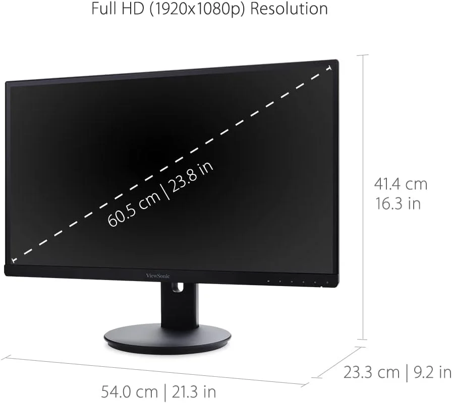 مانیتور 24 اینچی بدون حاشیه ویوسونیک VG2453 با پنل IPS و رزولوشن 1080p، طراحی ارگونومیک، دارای پورت HDMI و DisplayPort مناسب برای خانه و محل کار، مشکی