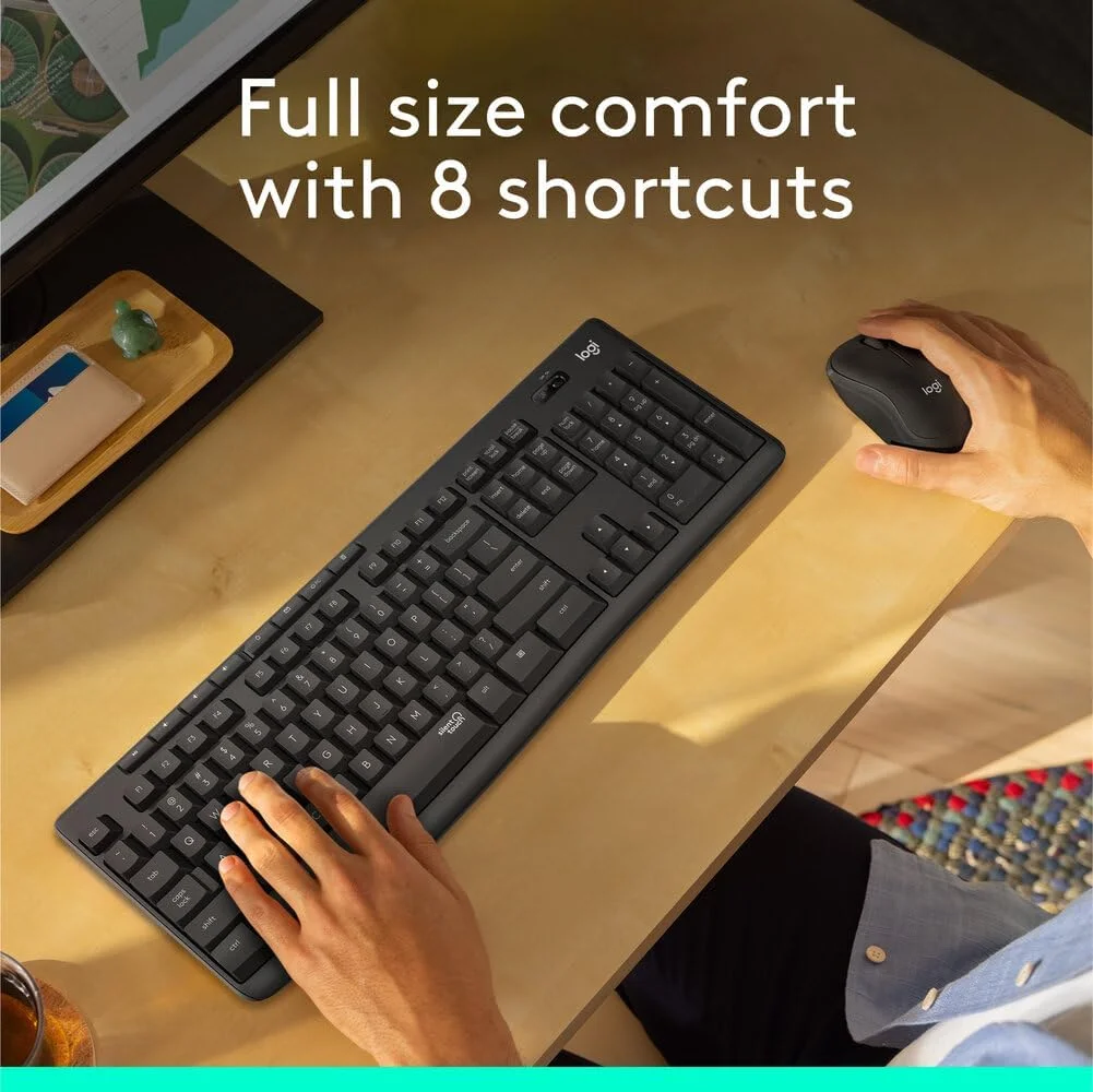 ست موس و کیبورد بی سیم بی صدای لاجیتک MK295 با فناوری SilentTouch، صفحه کلید کامل، ردیابی نوری پیشرفته، اتصال بی سیم بدون تاخیر، 90% نویز کمتر، صفحه کلید AR - گرافیت ست موس و کیبورد بی سیم بی صدای لاجیتک MK295 با فناوری SilentTouch، صفحه کلید کامل، ردیابی نوری پیشرفته، اتصال بی سیم بدون تاخیر، 90% نویز کمتر، صفحه کلید AR - گرافیت