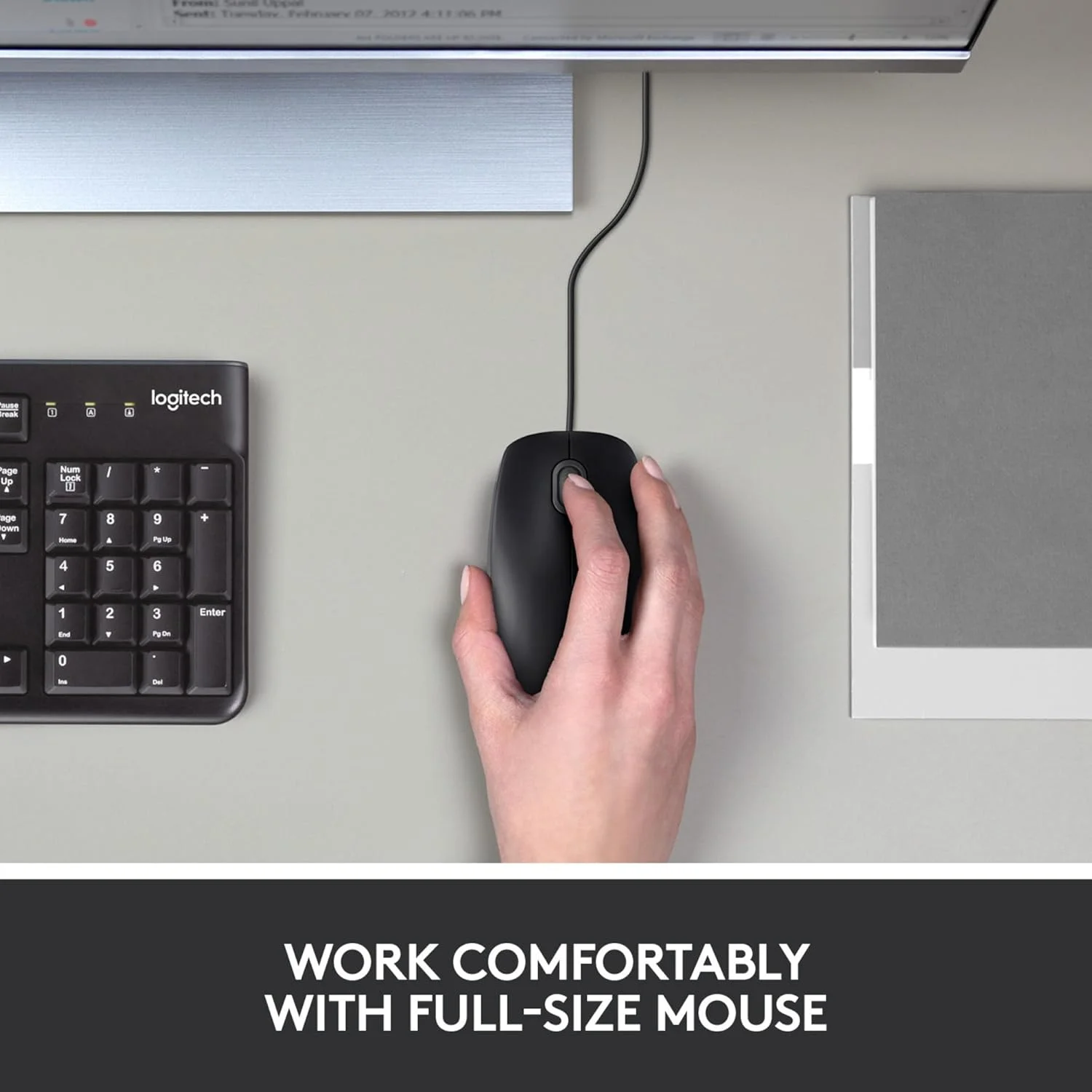 موس سیم دار Logitech B100 با اتصال USB، حسگر اپتیکال 800 DPI، 3 دکمه، مناسب برای افراد راست دست و چپ دست، PC/Mac - مشکی