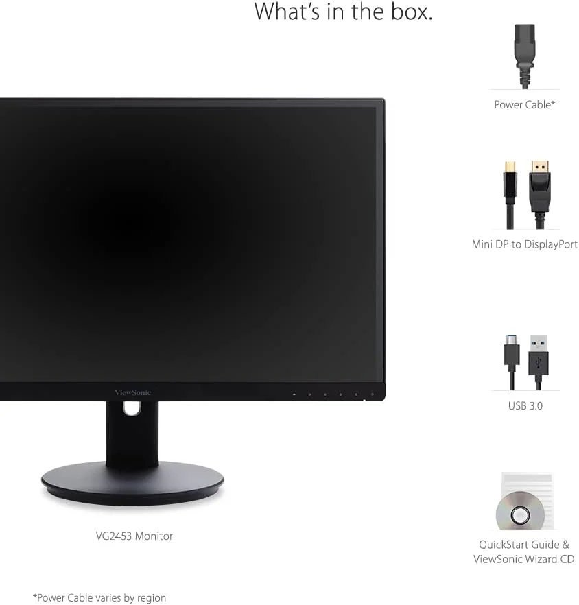 مانیتور 24 اینچی بدون حاشیه ویوسونیک VG2453 با پنل IPS و رزولوشن 1080p، طراحی ارگونومیک، دارای پورت HDMI و DisplayPort مناسب برای خانه و محل کار، مشکی