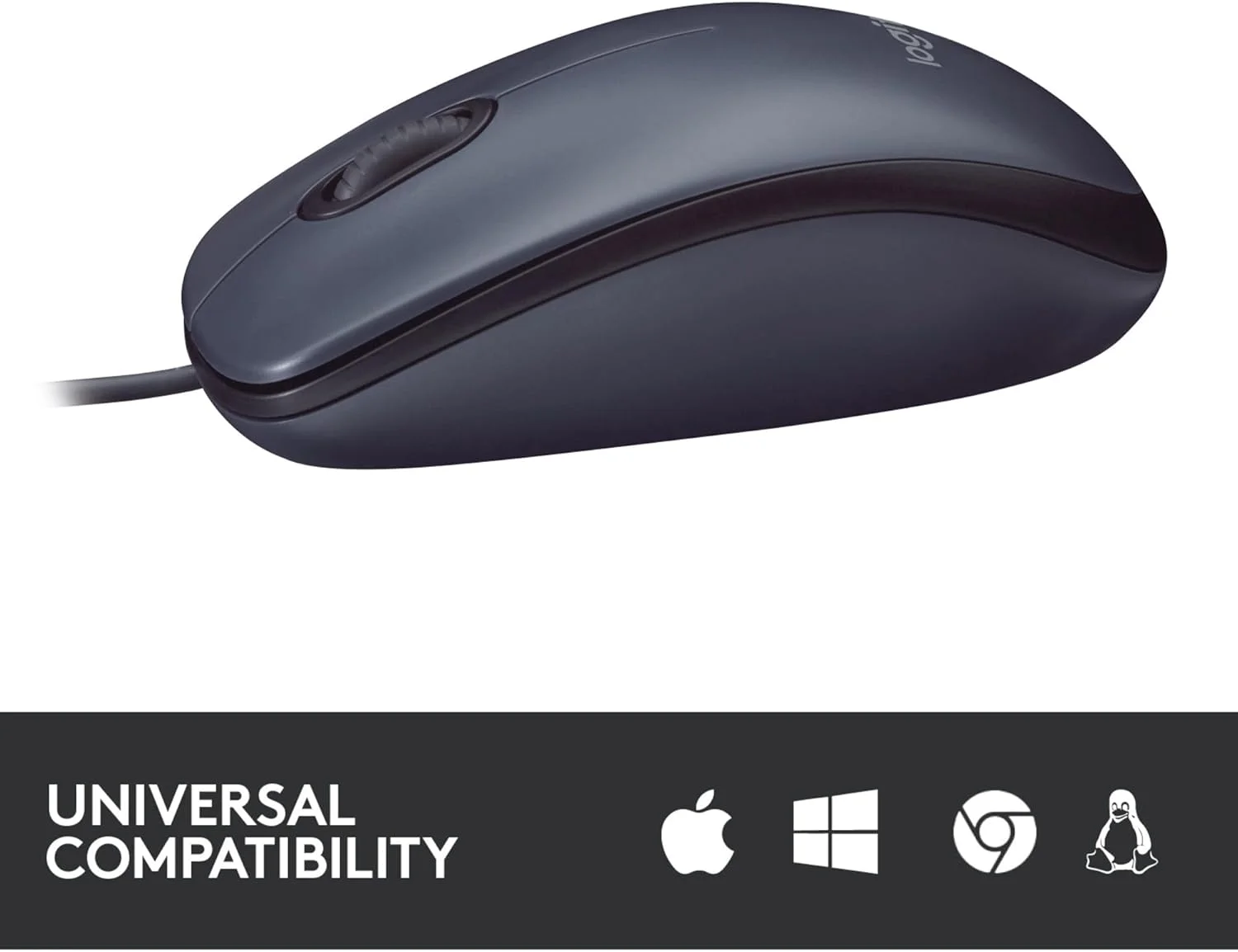 موس سیم دار Logitech B100 با اتصال USB، حسگر اپتیکال 800 DPI، 3 دکمه، مناسب برای افراد راست دست و چپ دست، PC/Mac - مشکی