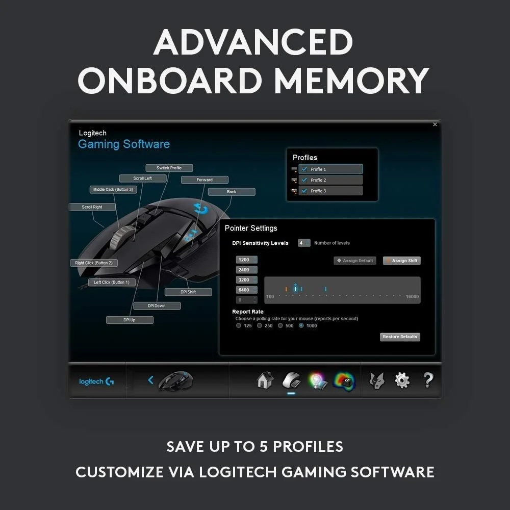 موس گیمینگ با عملکرد بالا Logitech G502 HERO (بازسازی شده)