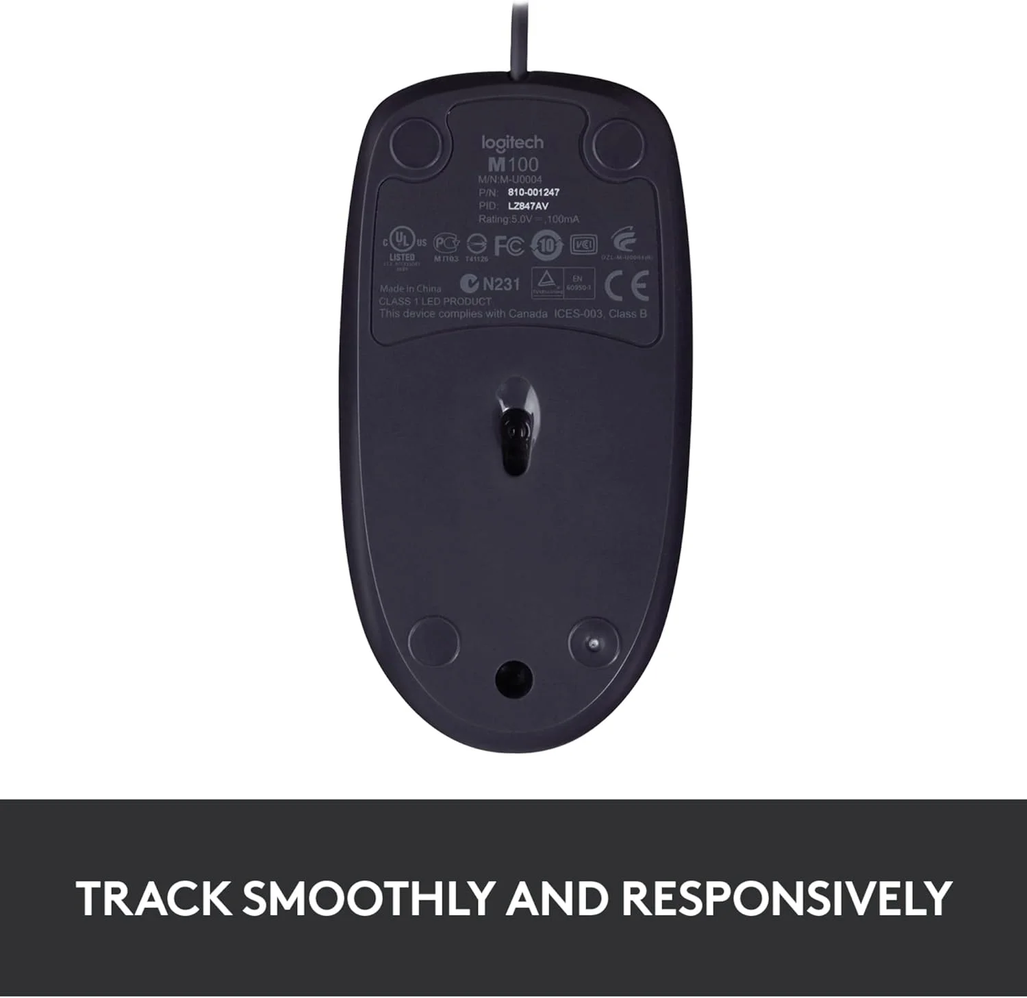 موس سیم دار Logitech B100 با اتصال USB، حسگر اپتیکال 800 DPI، 3 دکمه، مناسب برای افراد راست دست و چپ دست، PC/Mac - مشکی