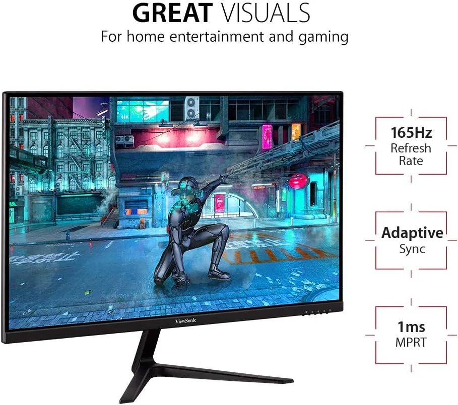 مانیتور گیمینگ 27 اینچی بدون حاشیه ویوسونیک VX2718-P-MHD Full HD 1080p با نرخ تازه سازی 165 هرتز و زمان پاسخگویی 1 میلی ثانیه، Adaptive-Sync، محافظت از چشم، HDMI و Display Port