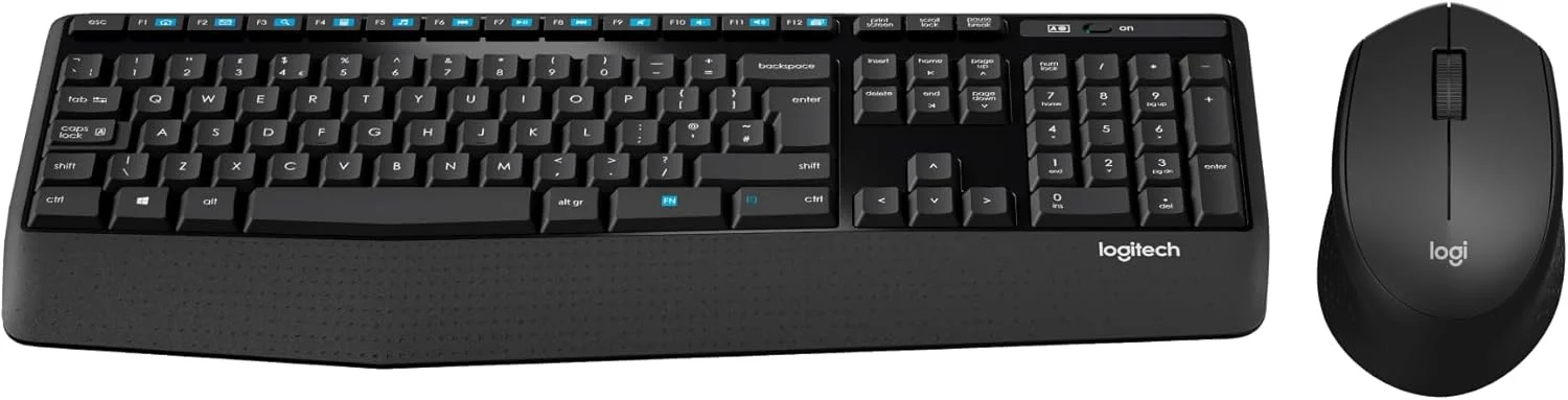 مجموعه کیبورد و ماوس بی‌سیم لاجیتک MK345، کیبورد سایز کامل با استراحتگاه مچ دست، ماوس راست دست، گیرنده USB بی‌سیم 2.4 گیگاهرتز، سازگار با PC، لپ‌تاپ، طرح‌بندی عربی - مشکی