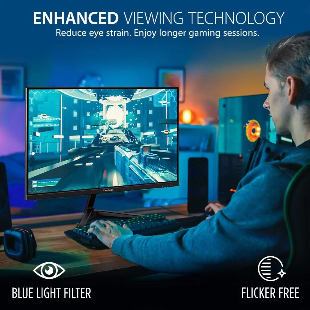 مانیتور گیمینگ 27 اینچی بدون حاشیه ویوسونیک VX2718-P-MHD Full HD 1080p با نرخ تازه سازی 165 هرتز و زمان پاسخگویی 1 میلی ثانیه، Adaptive-Sync، محافظت از چشم، HDMI و Display Port