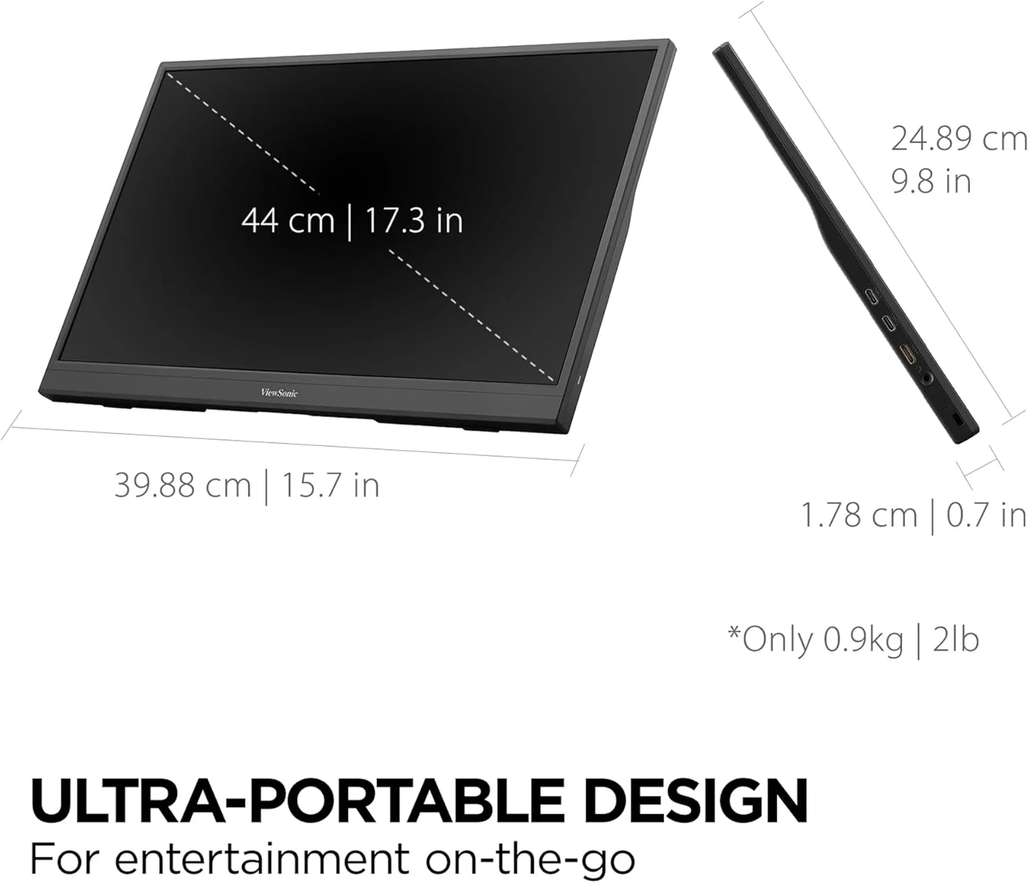 مانیتور گیمینگ قابل حمل 17 اینچی ویوسونیک VX1754 (1920x1080)، 144 هرتز، 6.5 میلی‌ثانیه، SuperClear® IPS، mini HDMI، 2 USB Type-C، بلندگوها