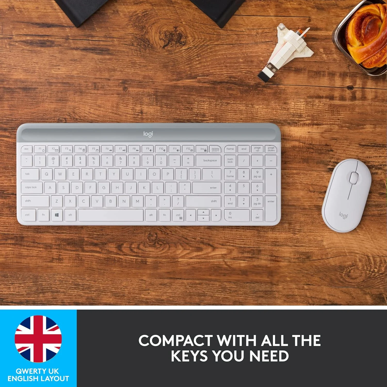 ست کیبورد و ماوس بی‌سیم باریک لاجیتک MK470 - طراحی مدرن و جمع و جور، فوق‌العاده بی‌صدا، گیرنده USB 2.4 گیگاهرتز، اتصال Plug n' Play، سازگار با ویندوز - سفید