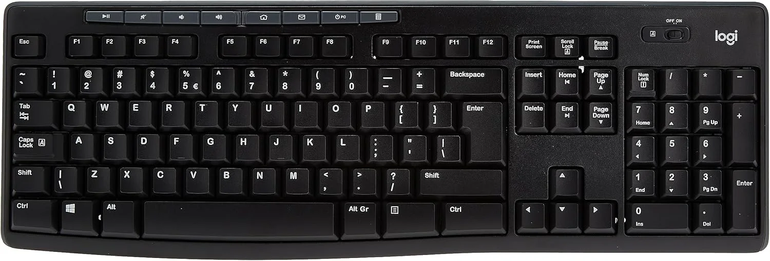 مجموعه کیبورد و ماوس بی‌سیم لاجیتک مدل MK270 برای ویندوز، بی‌سیم 2.4 گیگاهرتز، ماوس بی‌سیم جمع و جور، 8 کلید میانبر چندرسانه‌ای، عمر باتری 2 ساله، PC/لپ‌تاپ، طرح‌بندی QWERTY UK - مشکی