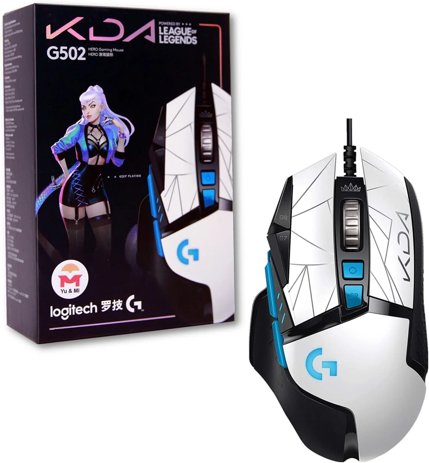 ماوس گیمینگ سیم دار چند دکمه ای Logitech g502 LoL KDA RGB، سرعت بالا، سنسور HERO 25K، سبک وزن، بادوام، حساسیت بالا، قابل برنامه ریزی، 11 دکمه، کارت گارانتی کوبوتا