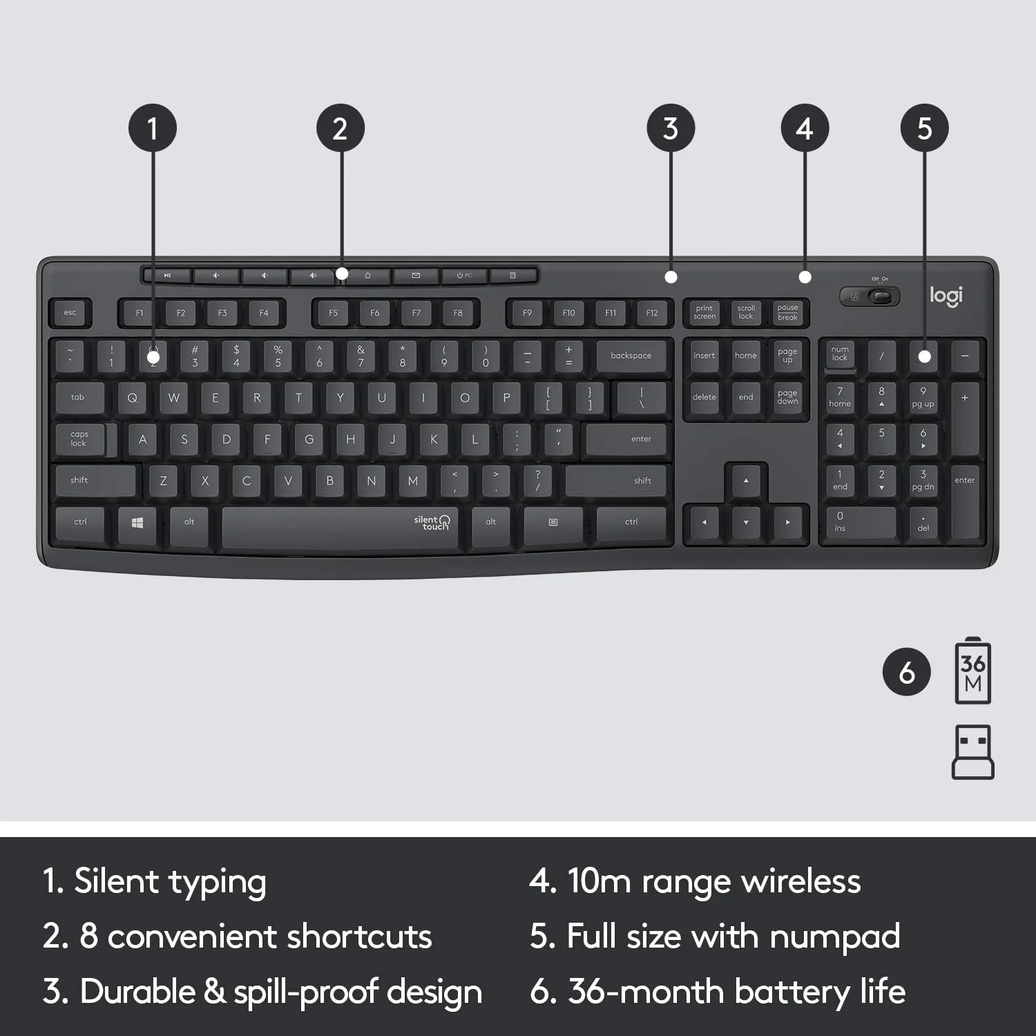 مجموعه ماوس و کیبورد بیسیم بیصدای لاجیتک MK295 با فناوری SilentTouch، صفحه کلید کامل، ردیابی نوری پیشرفته، بیسیم بدون تاخیر، 90% نویز کمتر، طرحبندی QWERTY انگلیسی بریتانیایی - مشکی مجموعه ماوس و کیبورد بیسیم بیصدای لاجیتک MK295 با فناوری SilentTouch، صفحه کلید کامل، ردیابی نوری پیشرفته، بیسیم بدون تاخیر، 90% نویز کمتر، طرحبندی QWERTY انگلیسی بریتانیایی - مشکی