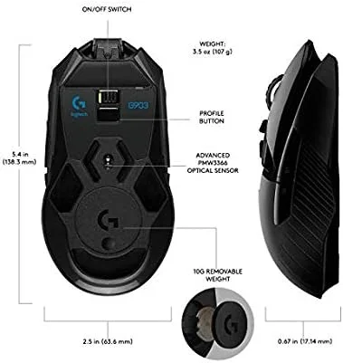 موس گیمینگ بیسیم Logitech G903 LIGHTSPEED، سنسور 25K Hero، 12000 DPI، RGB، سبک وزن، 7 تا 11 دکمه قابل برنامهریزی، عمر باتری طولانی، سازگار با PC / Mac - مشکی موس گیمینگ بیسیم Logitech G903 LIGHTSPEED، سنسور 25K Hero، 12000 DPI، RGB، سبک وزن، 7 تا 11 دکمه قابل برنامهریزی، عمر باتری طولانی، سازگار با PC / Mac - مشکی