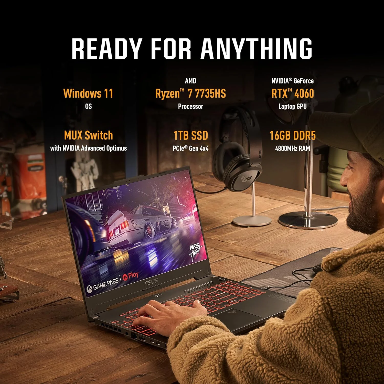 لپ تاپ گیمینگ ایسوس TUF Gaming A15 (2023)، صفحه نمایش 15.6 اینچی FHD 144Hz، پوشش 100% sRGB، کارت گرافیک GeForce RTX 4060، پردازنده AMD Ryzen 7 7735HS، رم 16 گیگابایتی DDR5، حافظه SSD 1 ترابایتی PCIe، Wi-Fi 6، ویندوز 11، مدل FA507NV-EH74 لپ تاپ گیمینگ ایسوس TUF Gaming A15 (2023)، صفحه نمایش 15.6 اینچی FHD 144Hz، پوشش 100% sRGB، کارت گرافیک GeForce RTX 4060، پردازنده AMD Ryzen 7 7735HS، رم 16 گیگابایتی DDR5، حافظه SSD 1 ترابایتی PCIe، Wi-Fi 6، ویندوز 11، مدل FA507NV-EH74