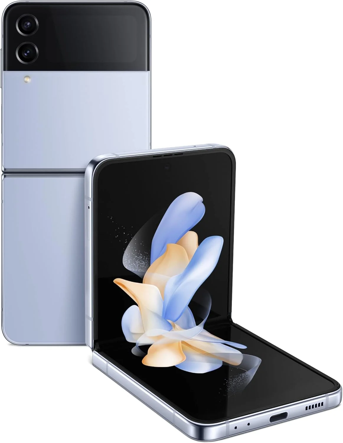 گوشی موبایل سامسونگ Galaxy Z Flip 4، گوشی هوشمند اندروید آنلاک شده کارخانه، 256 گیگابایت، حالت Flex، دوربین هندزفری، طراحی تاشو و جمع و جور، صفحه نمایش جلویی اطلاع رسان، نسخه ایالات متحده، 2022، آبی