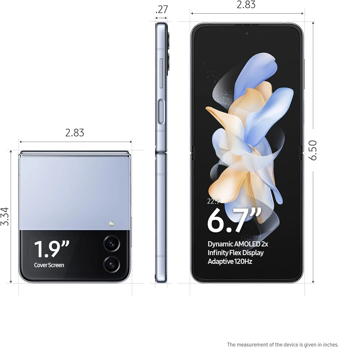 گوشی موبایل سامسونگ Galaxy Z Flip 4، گوشی هوشمند اندروید آنلاک شده کارخانه، 256 گیگابایت، حالت Flex، دوربین هندزفری، طراحی تاشو و جمع و جور، صفحه نمایش جلویی اطلاع رسان، نسخه ایالات متحده، 2022، آبی گوشی موبایل سامسونگ Galaxy Z Flip 4، گوشی هوشمند اندروید آنلاک شده کارخانه، 256 گیگابایت، حالت Flex، دوربین هندزفری، طراحی تاشو و جمع و جور، صفحه نمایش جلویی اطلاع رسان، نسخه ایالات متحده، 2022، آبی