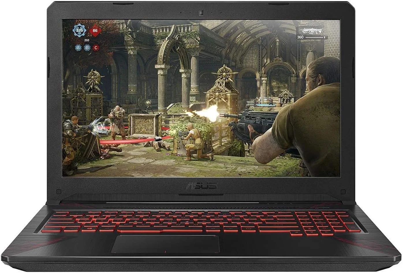 لپ تاپ گیمینگ ایسوس FX504GE-DM231T TUF - پردازنده Intel Core i7-8750H، صفحه نمایش 15.6 اینچی FHD، 1 ترابایت + 256 گیگابایت SSD، 16 گیگابایت رم، کارت گرافیک 4 گیگابایتی VGA-GTX1050Ti، صفحه کلید انگلیسی-عربی، ویندوز 10، پلاستیک طرح قرمز (بازسازی شده)