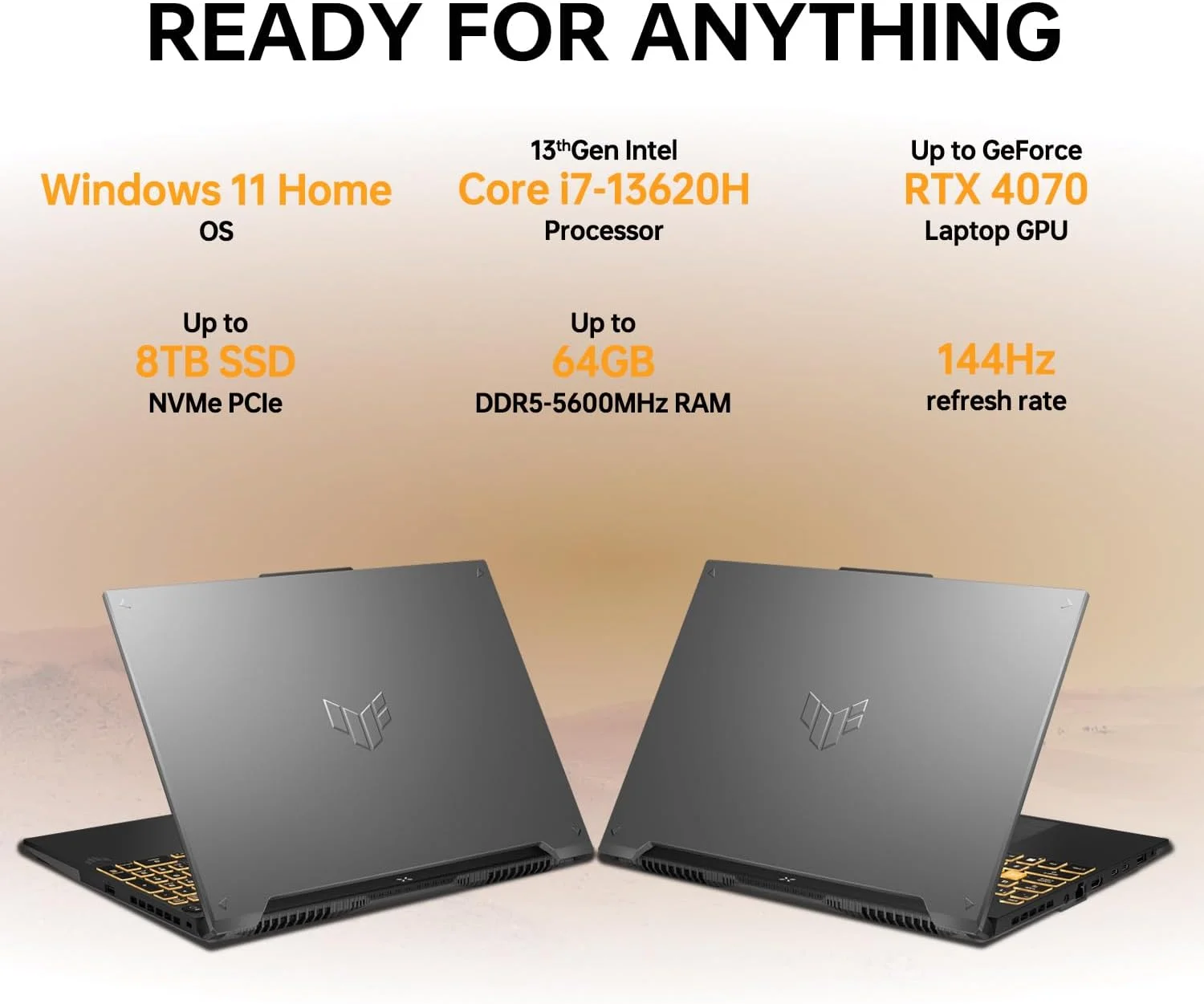 لپ تاپ گیمینگ ایسوس TUF F15 FX507VI با پردازنده نسل سیزدهم Intel Core i7-13620H، رم 16 گیگابایت DDR5، حافظه SSD 1 ترابایت، کارت گرافیک NVIDIA GeForce RTX 4070 8GB، صفحه نمایش 15.6 اینچ FHD (1920x1080) 144Hz، ویندوز 11 Home، نورپردازی RGB تک رنگ، کیبورد انگلیسی - خاکستری مکانیکی (ارتقا یافته)