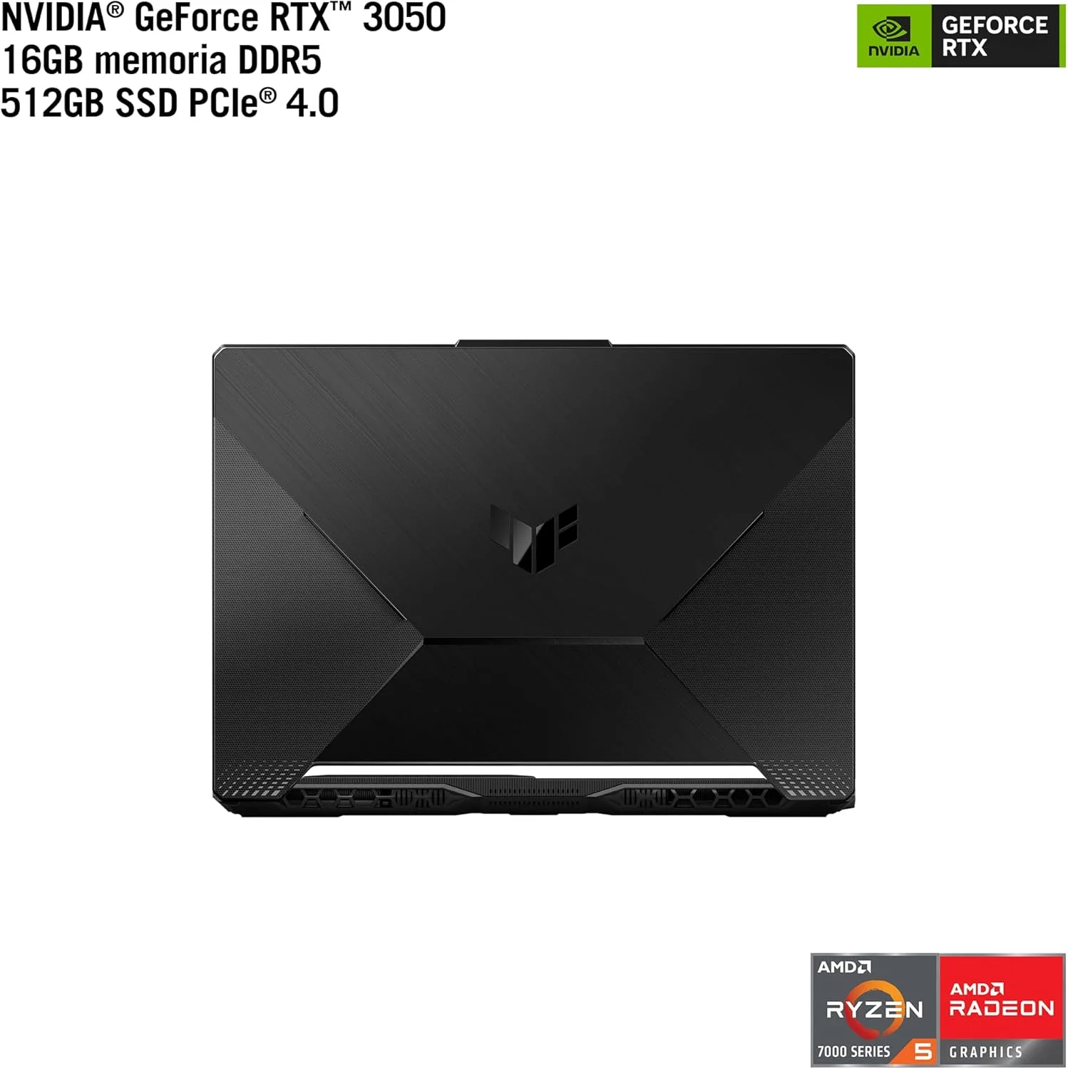 لپ تاپ گیمینگ ایسوس TUF Gaming A15 2024 FA506NC-HN003W AMD Ryzen 5 RTX 3050 با 16 گیگابایت رم و 512 گیگابایت SSD / مشکی / کیبورد اسپانیایی
