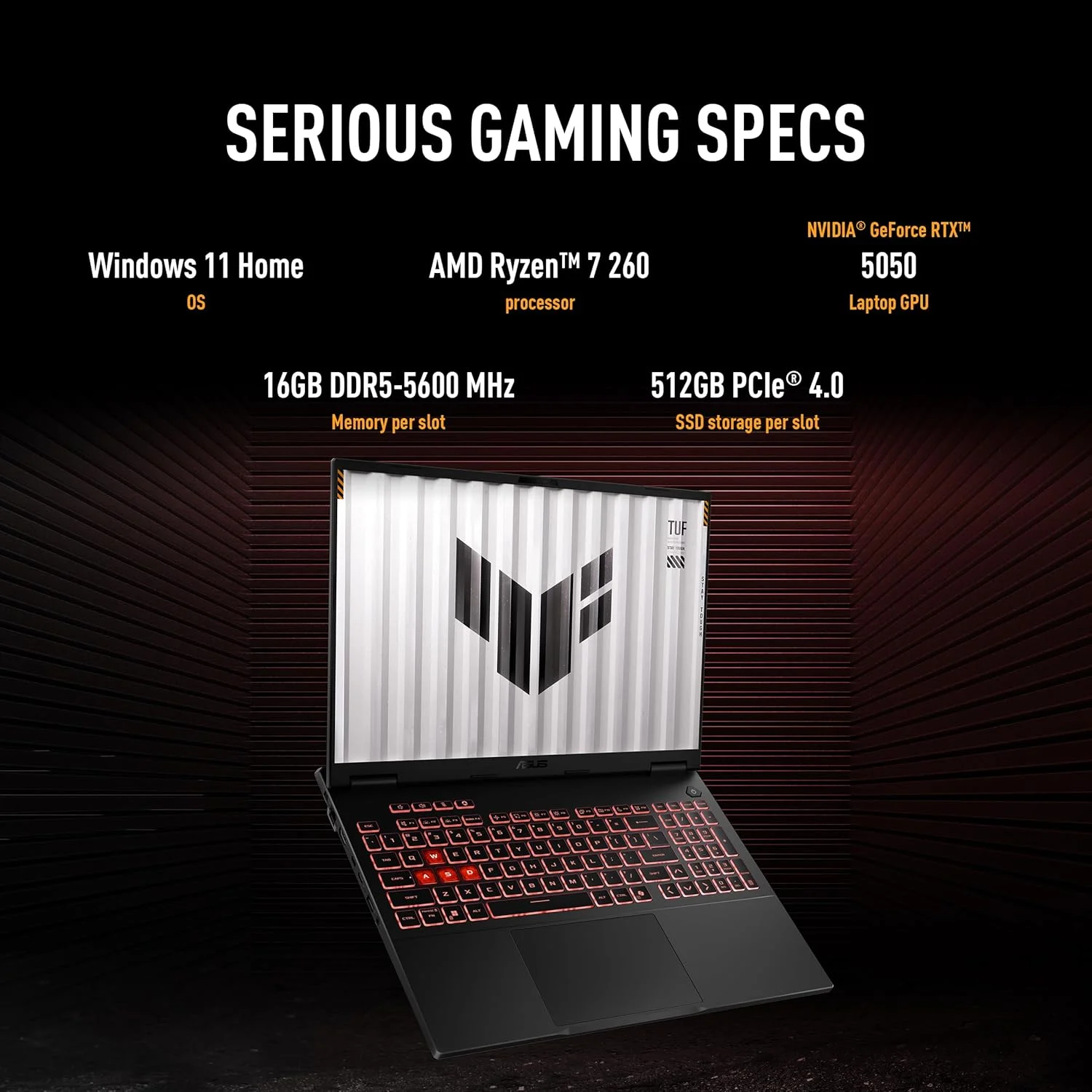 لپ تاپ گیمینگ ASUS TUF Gaming A16 (خاکستری Jaeger) | NVIDIA RTX 5050 8GB | AMD Ryzen 7 260 | 16 گیگابایت رم | 512 گیگابایت SSD | نمایشگر 16 اینچی FHD+ 165 هرتز | ویندوز 11 [FA608UH-G1S825W]