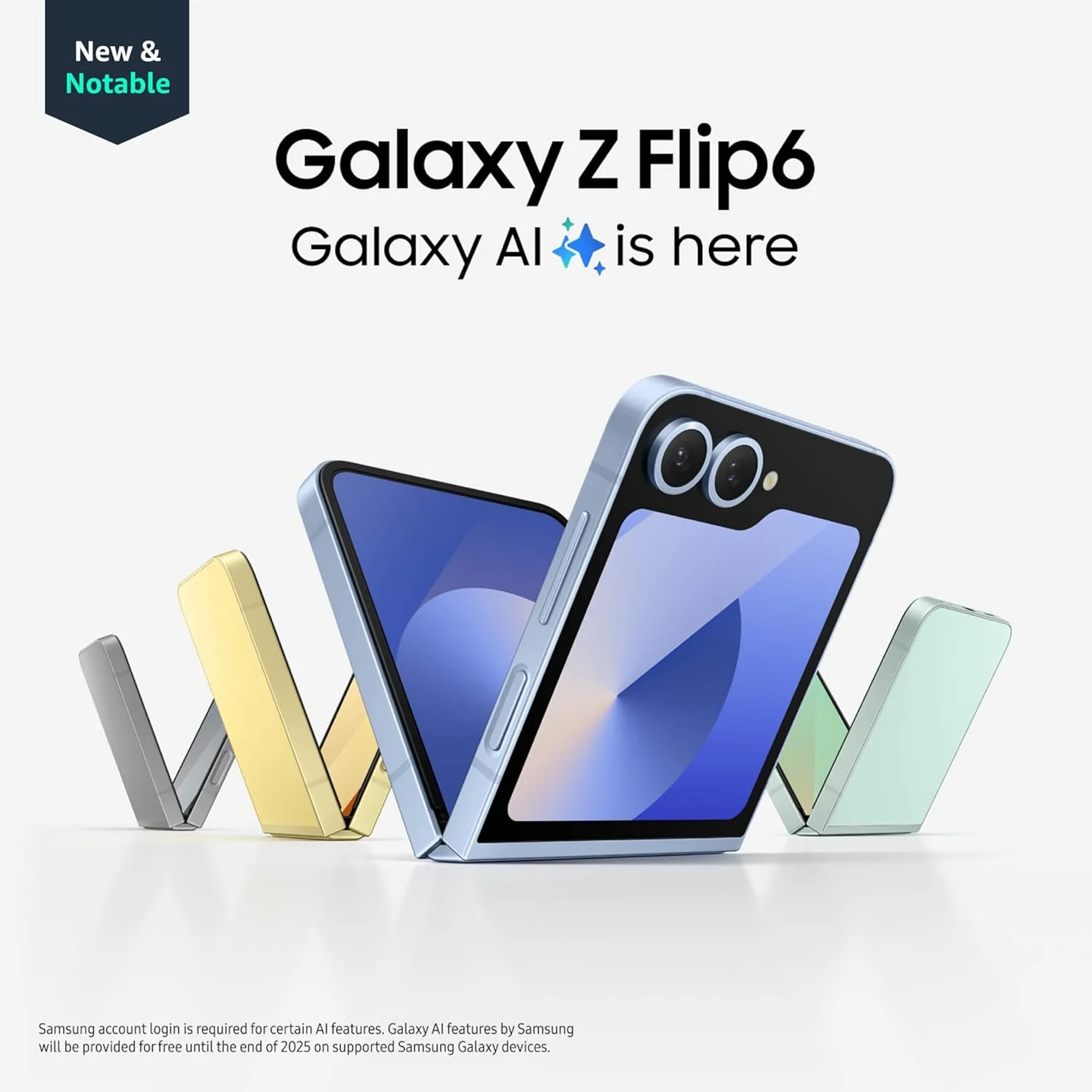 گوشی هوشمند اندرویدی تاشو سامسونگ Galaxy Z Flip6 با حافظه 256 گیگابایت، آنلاک شده، FlexCam، Photo Assist، حالت فیلمبرداری، Live Interpreter، طراحی تاشو جمع و جور، قابلیت حمل جیبی، 2024، گارانتی 1 ساله ایالات متحده، نعنایی