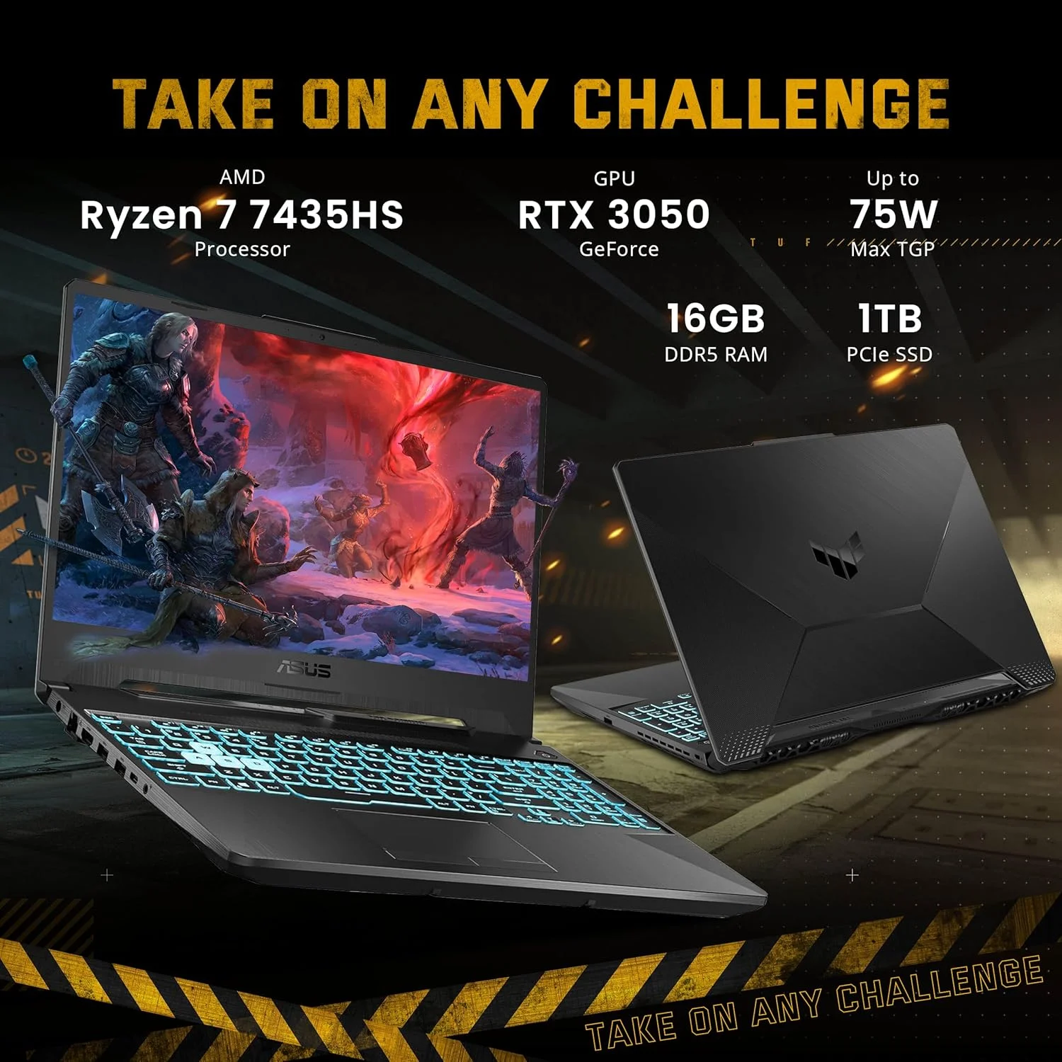 لپ تاپ گیمینگ ایسوس TUF A15، صفحه نمایش 15.6 اینچی 144 هرتز FHD، پردازنده AMD Ryzen 7 7435HS، رم 16 گیگابایتی DDR5، حافظه SSD 1 ترابایتی، کارت گرافیک NVIDIA GeForce RTX 3050، کیبورد با نور پس زمینه، Wi-Fi 6، ویندوز 11 پرو، مشکی، به همراه داک استیشن 256 گیگابایتی