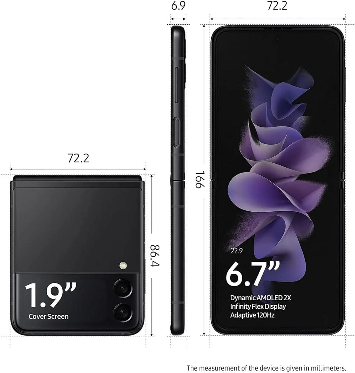 گوشی موبایل سامسونگ Galaxy Z Flip3 5G، حافظه 256 گیگابایت، مشکی (نسخه اسپانیایی)