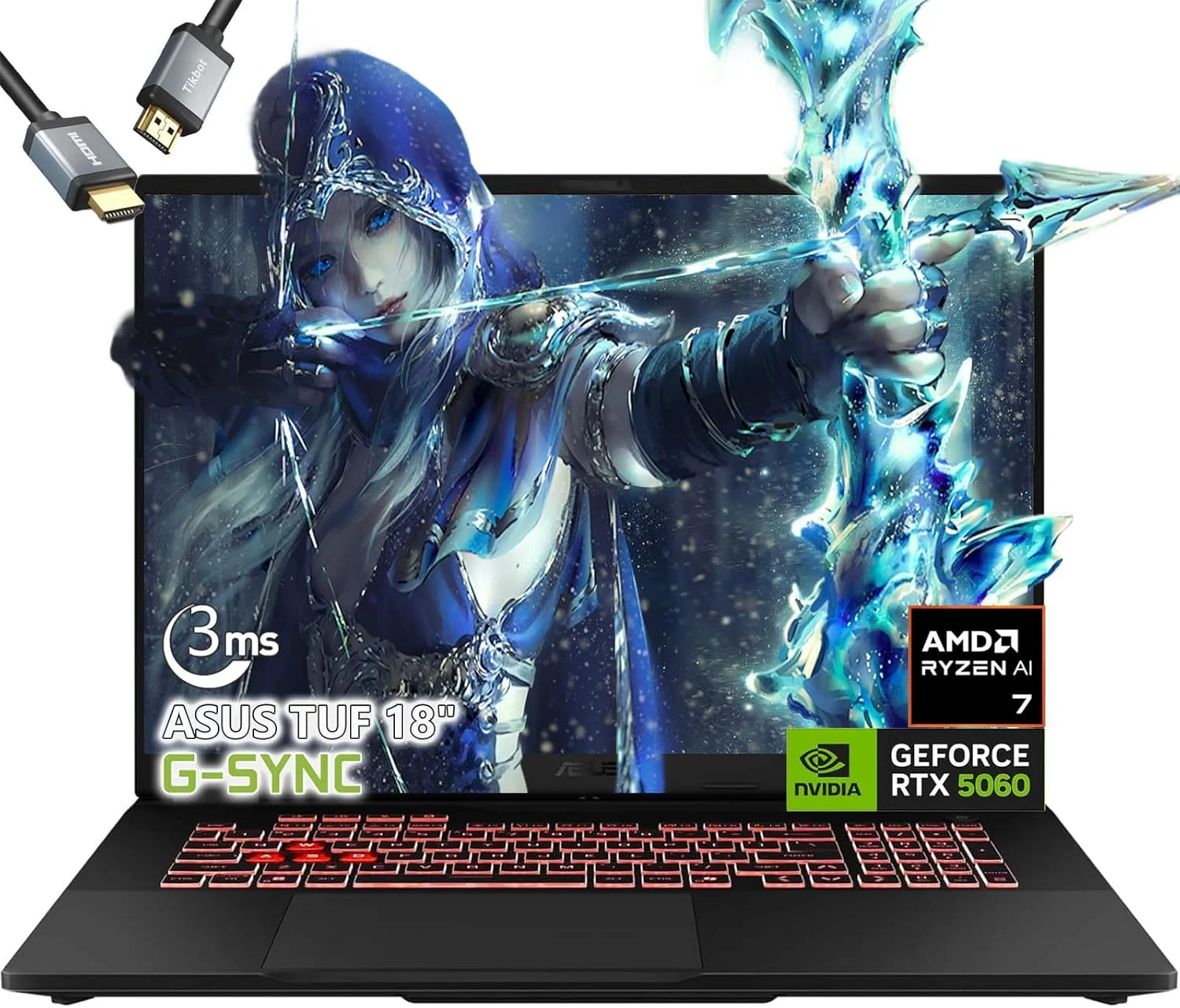 لپ تاپ گیمینگ ایسوس TUF A18 - پردازنده AMD Ryzen 7 260 معادل i9-13905H - کارت گرافیک NVIDIA RTX 5060 - رم 64 گیگابایت - حافظه SSD 2 ترابایت - صفحه نمایش 18 اینچی WUXGA - کیبورد با نور پس زمینه RGB - ویندوز 11 - دوربین FHD - مناسب گیمرها، تولید محتوا و ادیت ویدیو