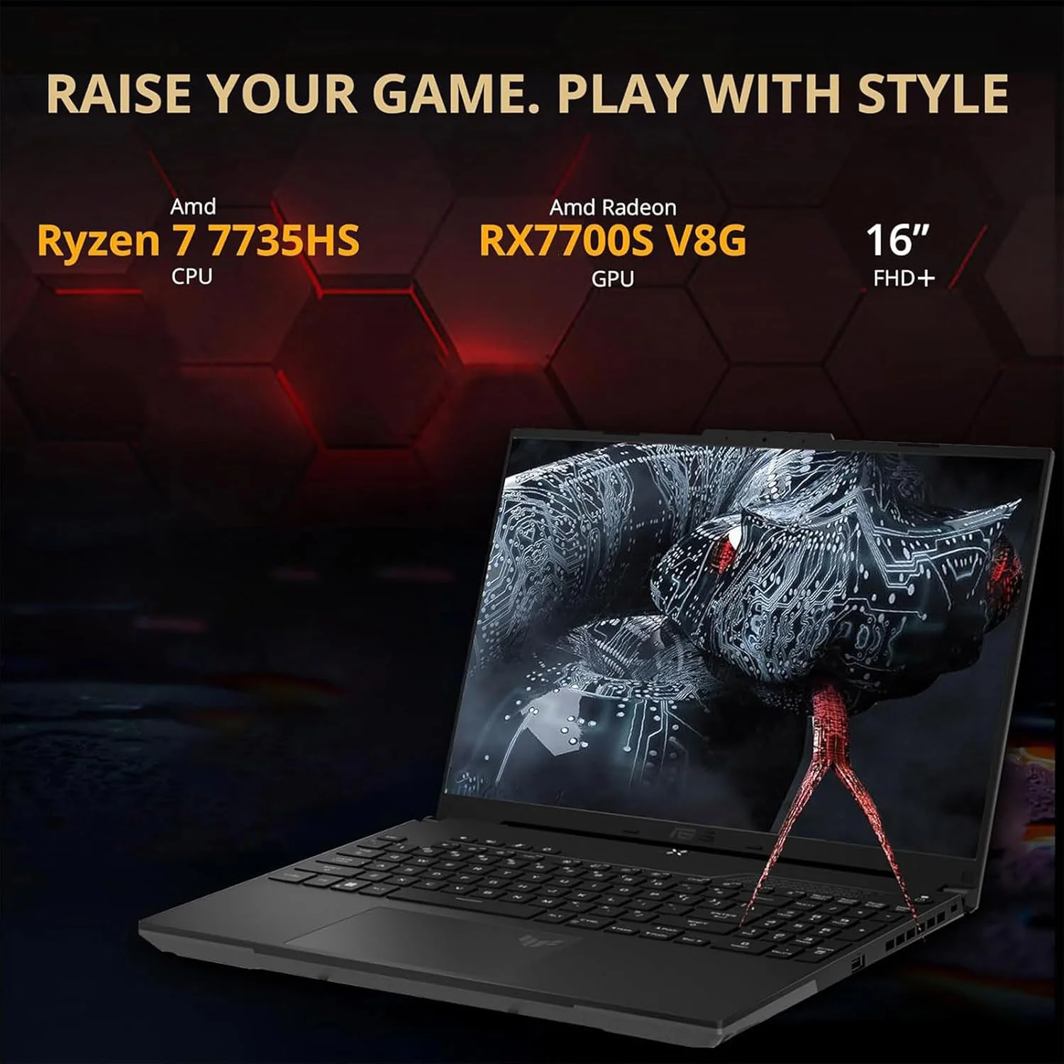 لپ تاپ گیمینگ ایسوس TUF A16 - AMD Ryzen 7 7735HS - RX7700S قوی تر از RTX 3060 - صفحه نمایش 16 اینچ WUXGA 165Hz - کیبورد با نور پس زمینه RGB - Thunderbolt 4 - وب کم - کابل HDMI - 2024 (32 گیگابایت رم | 2 ترابایت PCIe SSD)