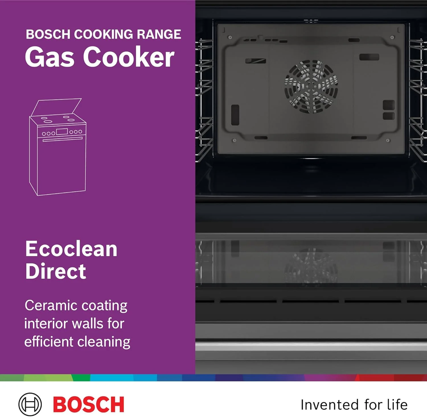 اجاق گاز ایستاده بوش، 66 لیتری، 4 شعله، هوای داغ سه بعدی، EcoClean Direct با یک سال گارانتی - مدل HXQ38AE50M استیل ضد زنگ اجاق گاز ایستاده بوش، 66 لیتری، 4 شعله، هوای داغ سه بعدی، EcoClean Direct با یک سال گارانتی - مدل HXQ38AE50M استیل ضد زنگ