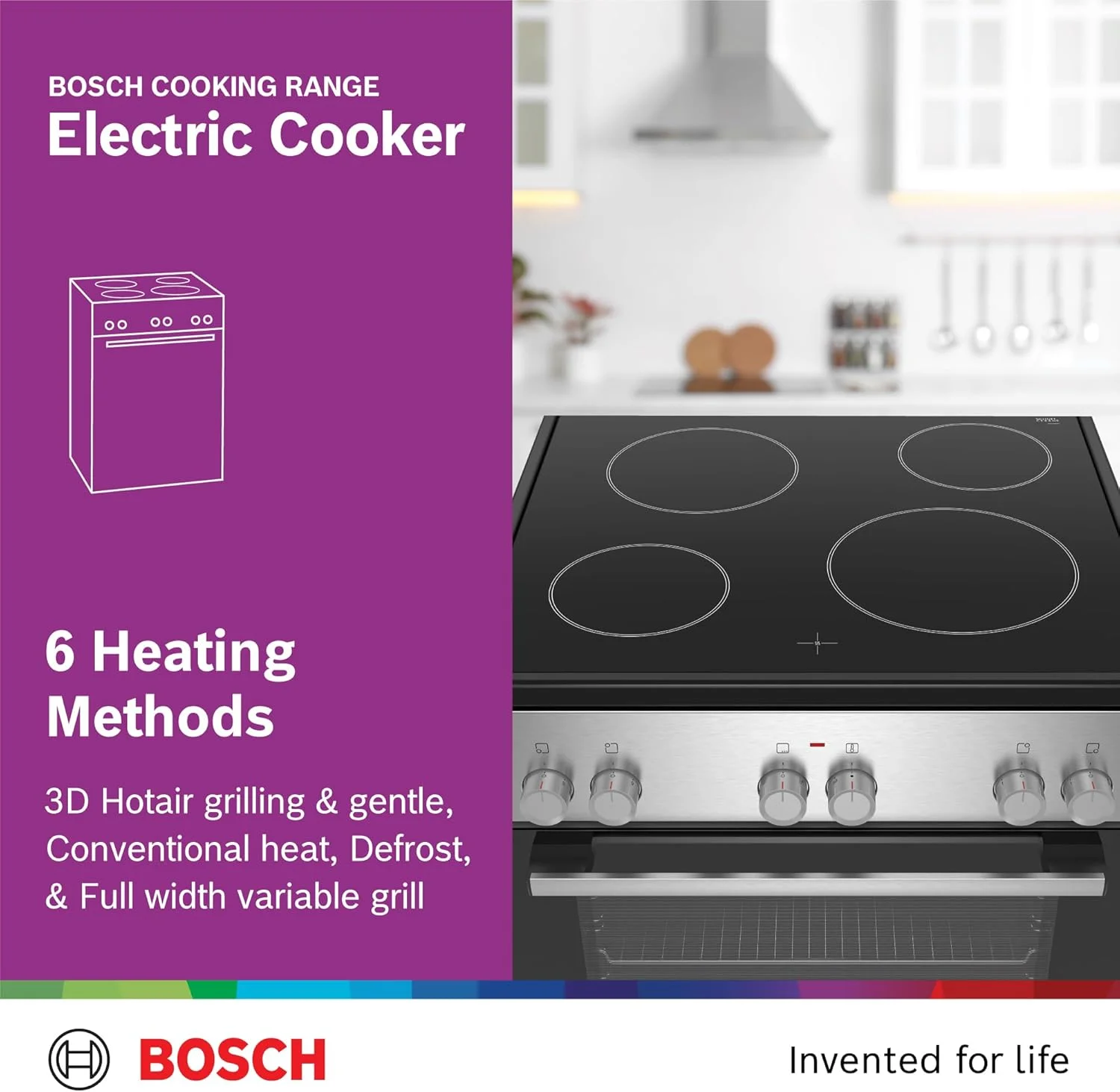 اجاق گاز برقی ایستاده بوش، 66 لیتری، 4 منطقه پخت، هوای داغ سه بعدی، EcoClean Direct، ساخت آلمان - HKL060070M مشکی اجاق گاز برقی ایستاده بوش، 66 لیتری، 4 منطقه پخت، هوای داغ سه بعدی، EcoClean Direct، ساخت آلمان - HKL060070M مشکی
