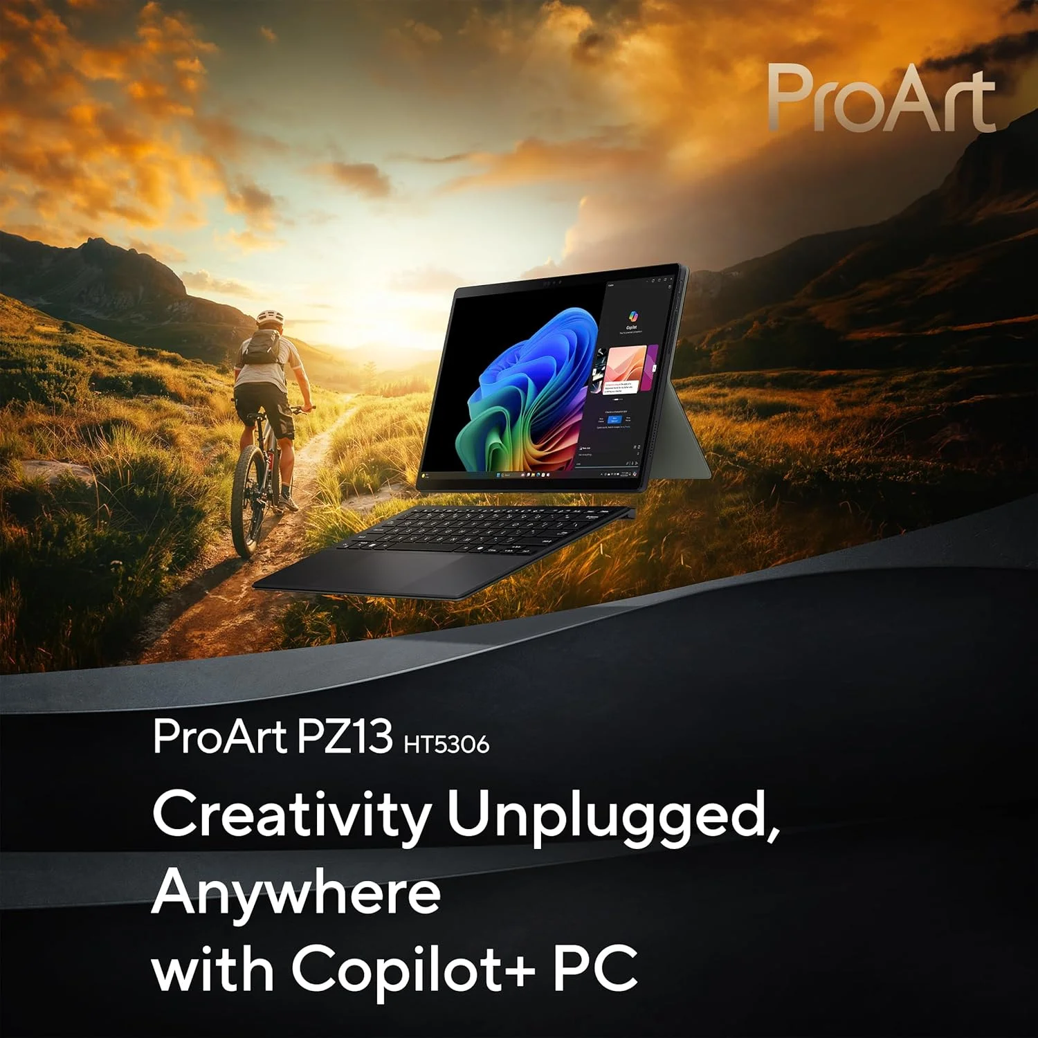 لپ تاپ جداشدنی 2 در 1 ASUS ProArt PZ13 OLED مدل HT5306QA-LX002W، پردازنده Qualcomm Snapdragon X Plus X1P 42-100، رم 16 گیگابایتی، حافظه SSD 1 ترابایتی، صفحه نمایش لمسی 13.3 اینچی 3K OLED، ویندوز 11 به همراه کلید Copilot و قلم Stylus - مشکی نانو