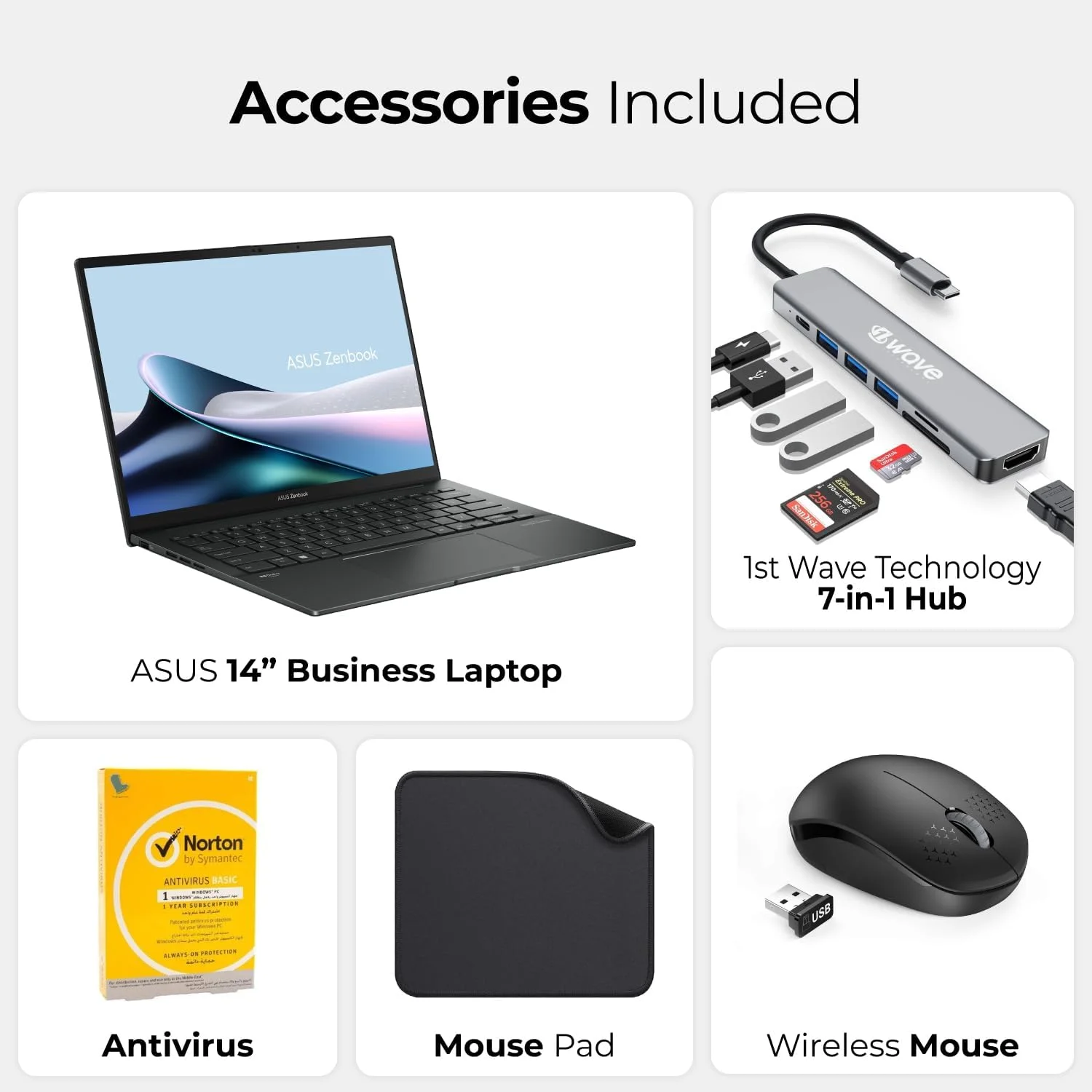 لپ تاپ تجاری ایسوس ZenBook Q415 - پردازنده Intel Ultra 5-125H، رم 8 گیگابایت DDR5، حافظه SSD 1 ترابایت، صفحه نمایش لمسی 14 اینچی OLED، گرافیک Intel ARC، ویندوز 11 پرو - شامل هاب 7 در 1 فرست ویو، ماوس، ماوس پد و آنتی ویروس لپ تاپ تجاری ایسوس ZenBook Q415 - پردازنده Intel Ultra 5-125H، رم 8 گیگابایت DDR5، حافظه SSD 1 ترابایت، صفحه نمایش لمسی 14 اینچی OLED، گرافیک Intel ARC، ویندوز 11 پرو - شامل هاب 7 در 1 فرست ویو، ماوس، ماوس پد و آنتی ویروس