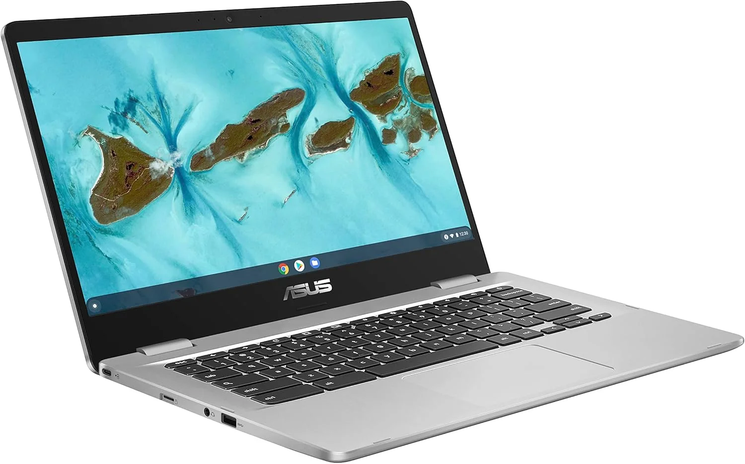 کروم‌بوک ASUS C424MA-AS48F C424، نمایشگر 14.0 اینچی 180 درجه FHD NanoEdge، پردازنده دو هسته‌ای Intel Celeron، رم 4 گیگابایتی LPDDR4، حافظه 128 گیگابایتی، رنگ نقره‌ای، C424MA-AS48F