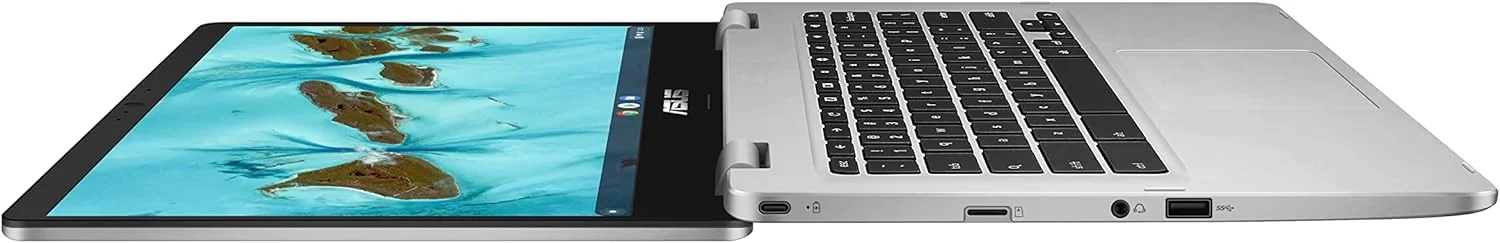 کروم‌بوک ASUS C424MA-AS48F C424، نمایشگر 14.0 اینچی 180 درجه FHD NanoEdge، پردازنده دو هسته‌ای Intel Celeron، رم 4 گیگابایتی LPDDR4، حافظه 128 گیگابایتی، رنگ نقره‌ای، C424MA-AS48F
