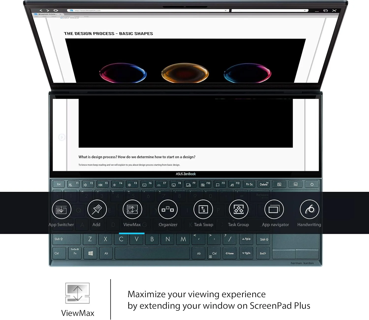 لپ تاپ ASUS ZenBook Duo UX481، صفحه نمایش لمسی 14 اینچی FHD NanoEdge Bezel، پردازنده Intel Core i7-10510U، کارت گرافیک GeForce MX250، رم 16 گیگابایتی، SSD PCIe 1 ترابایتی، ScreenPad Plus نوآورانه، ویندوز 10 پرو، آبی آسمانی، UX481FL-XS74T