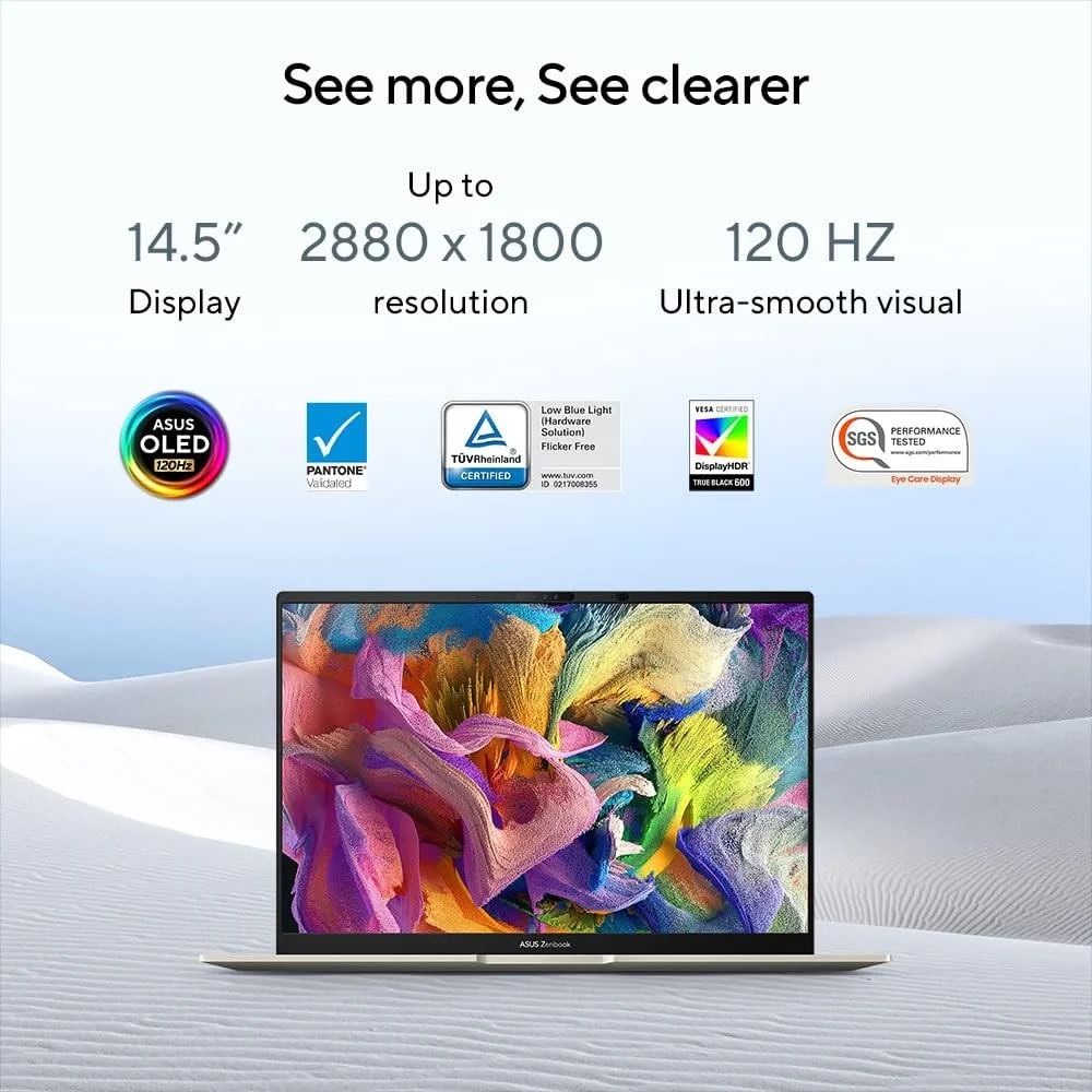 لپ تاپ ایسوس Zenbook 14X OLED UX3404VA با صفحه نمایش لمسی 14.5 اینچی 2.8K OLED با نرخ نوسازی 120 هرتز (پردازنده Intel i9-13900H، رم 16 گیگابایتی، حافظه SSD 1 ترابایتی، کیبورد با نور پس زمینه، ویندوز 11) دارای گواهینامه Intel EVO
