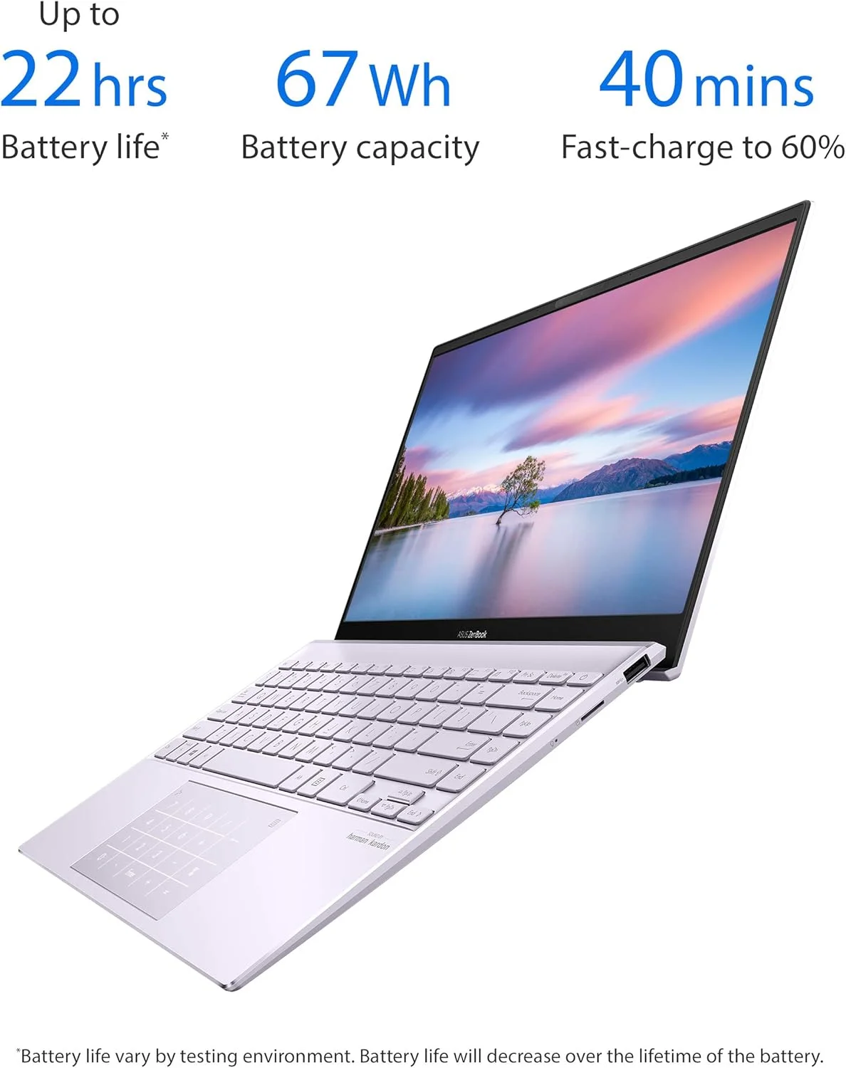 لپ تاپ فوق باریک ASUS ZenBook 13 با صفحه نمایش 13.3 اینچی Full HD NanoEdge Bezel، پردازنده Intel Core i5-1035G1، رم 8 گیگابایتی، SSD PCIe 256 گیگابایتی، NumberPad، ویندوز 10 هوم، Lilac Mist، UX325JA-AB51 لپ تاپ فوق باریک ASUS ZenBook 13 با صفحه نمایش 13.3 اینچی Full HD NanoEdge Bezel، پردازنده Intel Core i5-1035G1، رم 8 گیگابایتی، SSD PCIe 256 گیگابایتی، NumberPad، ویندوز 10 هوم، Lilac Mist، UX325JA-AB51
