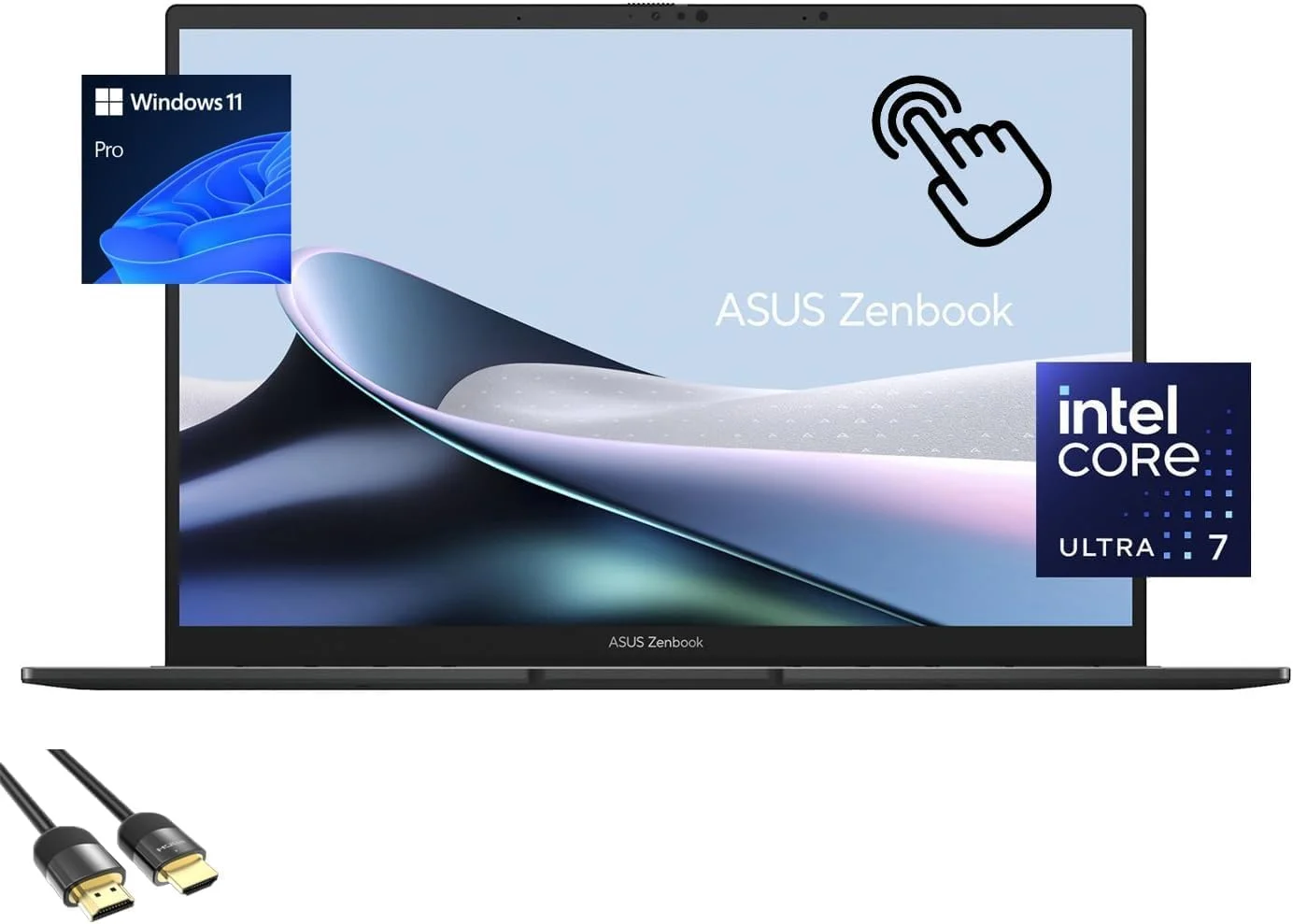 لپ تاپ ASUS Zenbook، صفحه نمایش لمسی 14 اینچی WUXGA OLED، پردازنده Intel Core Ultra 7-155H (تا 4.8 گیگاهرتز)، گرافیک Intel Arc، رم 16 گیگابایتی، 512 گیگابایت PCIe 4.0، WiFi 6E، صفحه کلید با نور پس زمینه، TB 4، کابل PDG HDMI، ویندوز 11 پرو
