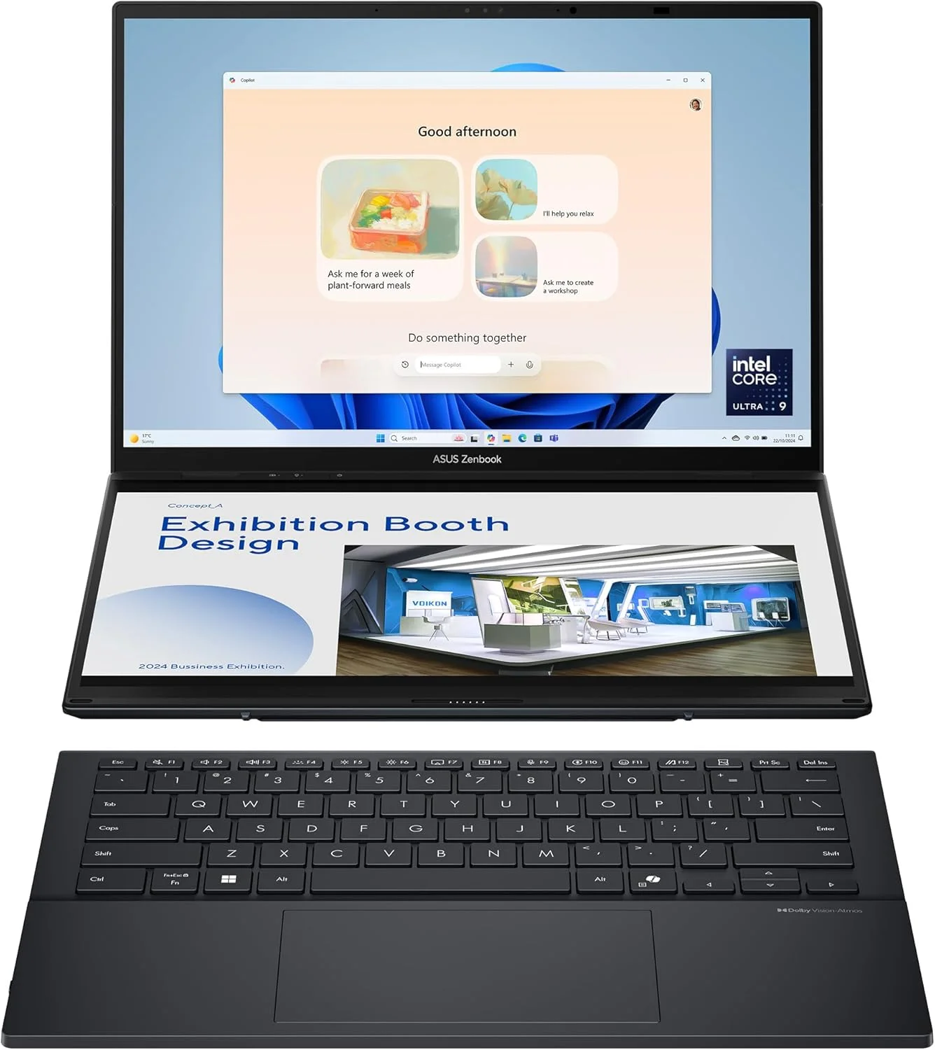لپ تاپ لمسی ASUS Zenbook Duo UX8406CA-PZ005W / پردازنده Intel Ultra 9-285H / رم 32 گیگابایت / حافظه SSD 2 ترابایت / صفحه نمایش 14 اینچ 3K (2880x1800) 120 هرتز OLED / ویندوز 11 هوم، کیبورد انگلیسی/عربی - خاکستری بازالت